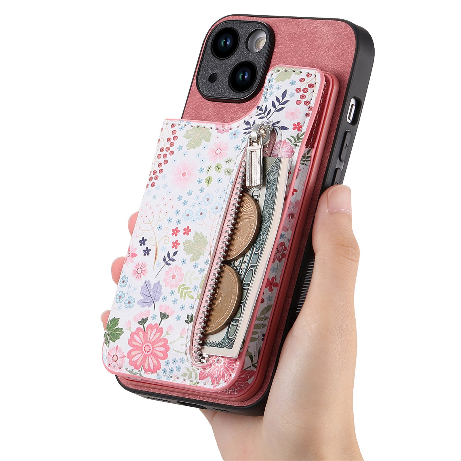 D10 For iPhone 13 6.1 inch Case Pattern Printed Zipper Wallet TPU+Leather Phone Back Cover