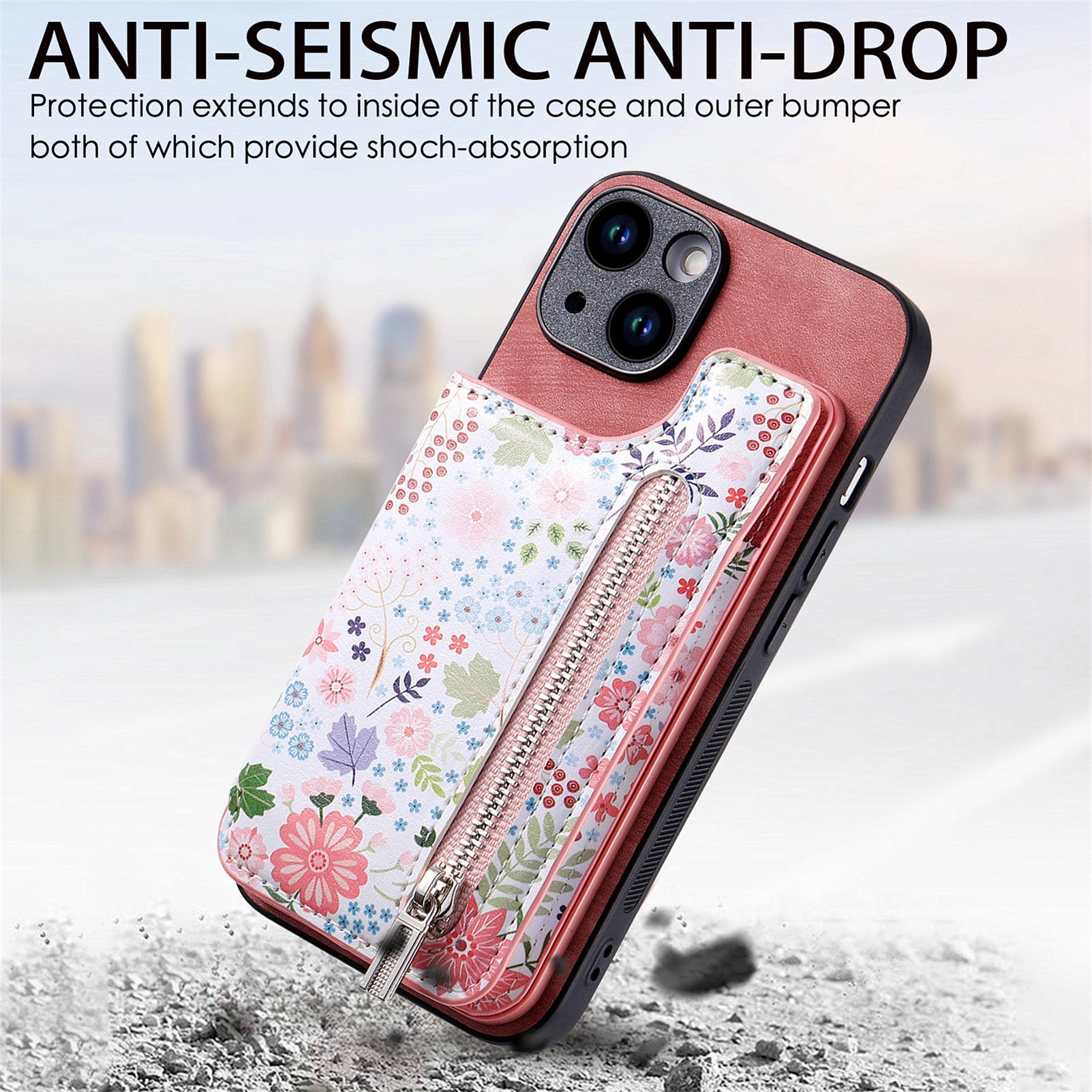 D10 For iPhone 13 6.1 inch Case Pattern Printed Zipper Wallet TPU+Leather Phone Back Cover