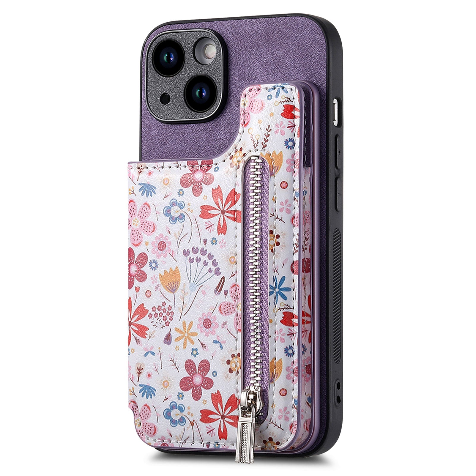 D10 For iPhone 13 6.1 inch Case Pattern Printed Zipper Wallet TPU+Leather Phone Back Cover