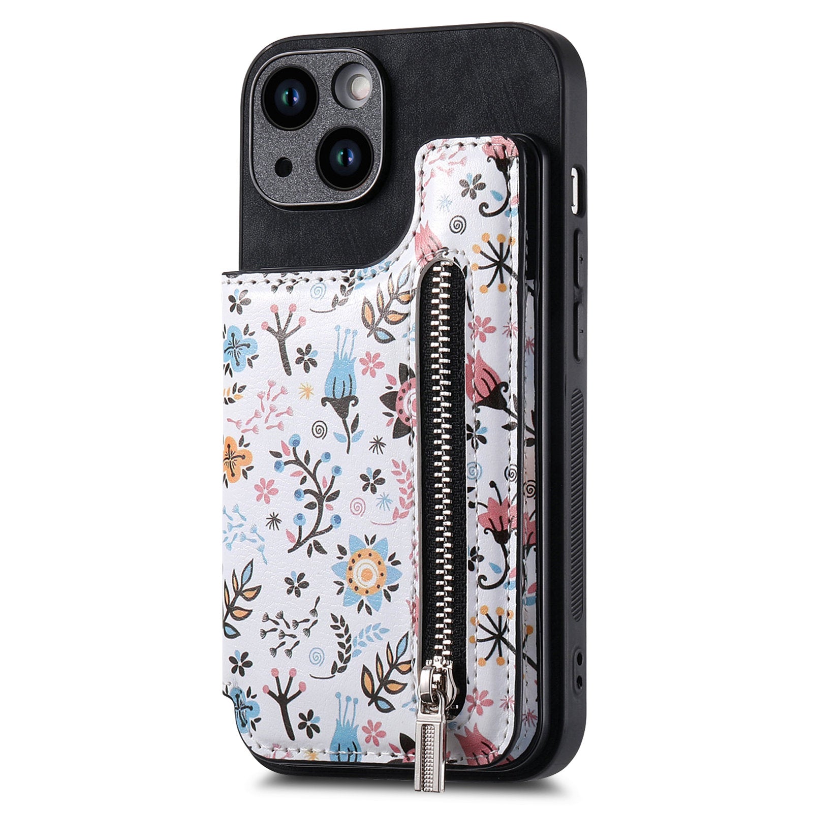 D10 For iPhone 13 6.1 inch Case Pattern Printed Zipper Wallet TPU+Leather Phone Back Cover
