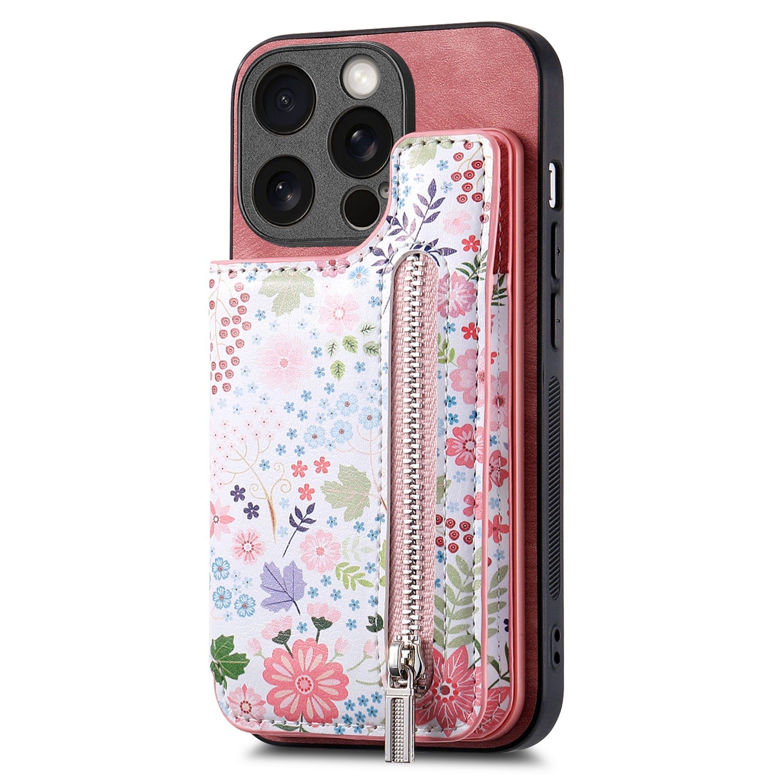 D10 Phone Cover for iPhone 14 Pro Max Colorful Printed Card Holder Zipper Design Protective Case