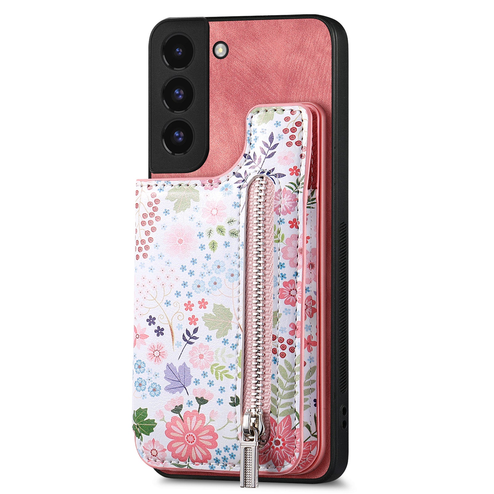 D10 Phone Cover for Samsung Galaxy S22 5G Colorful Printed Card Holder Zipper Design Back Shell