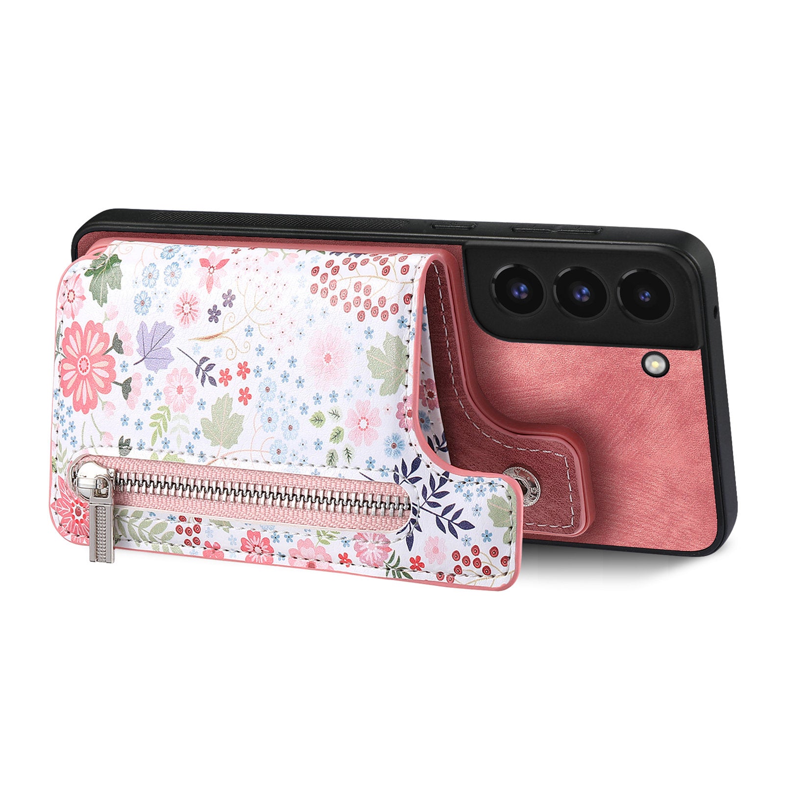 D10 Phone Cover for Samsung Galaxy S22 5G Colorful Printed Card Holder Zipper Design Back Shell