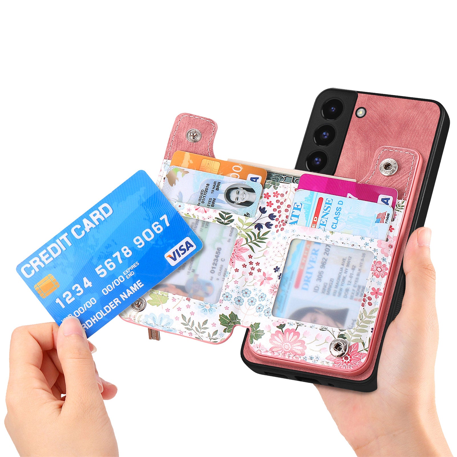 D10 Phone Cover for Samsung Galaxy S22 5G Colorful Printed Card Holder Zipper Design Back Shell