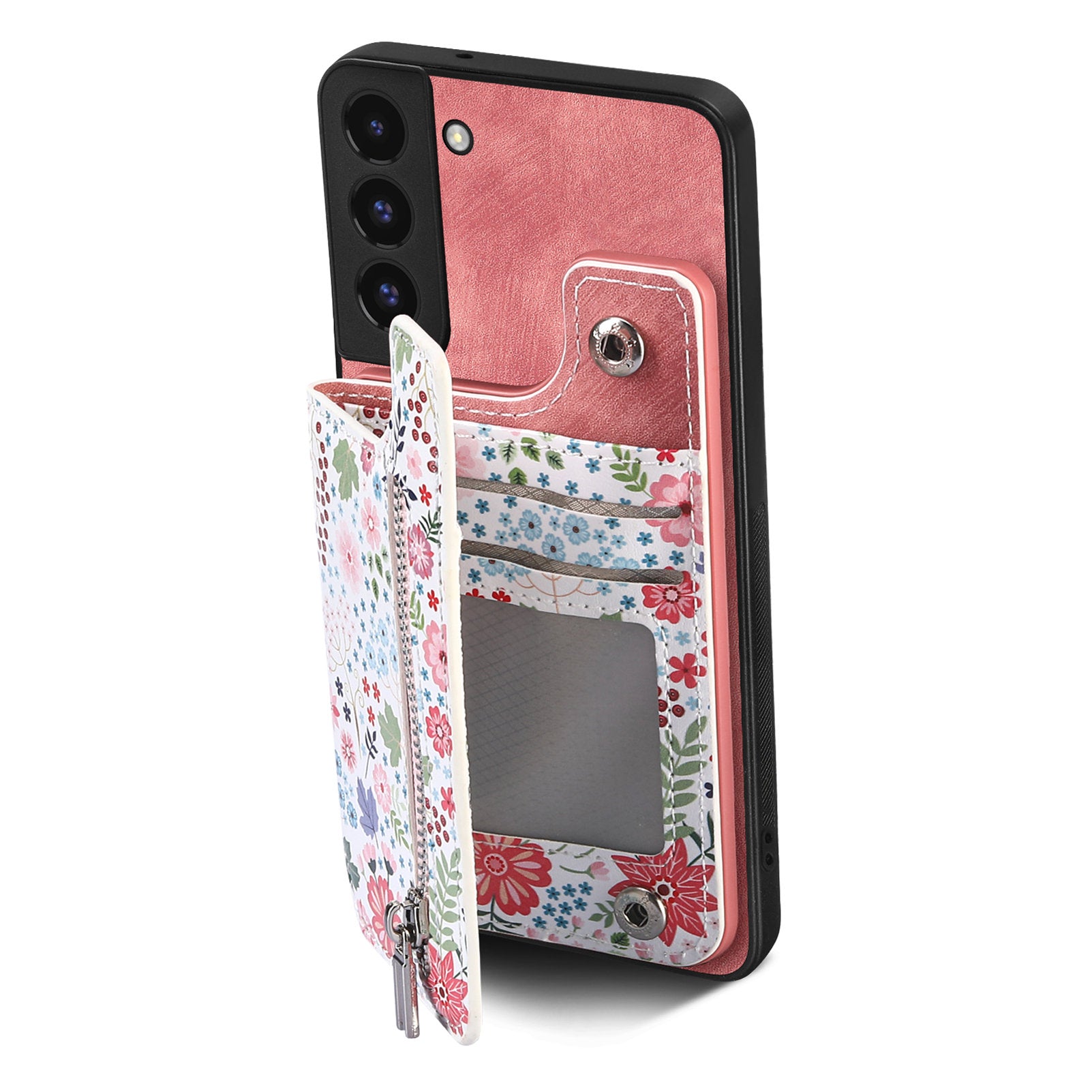 D10 Phone Cover for Samsung Galaxy S22 5G Colorful Printed Card Holder Zipper Design Back Shell