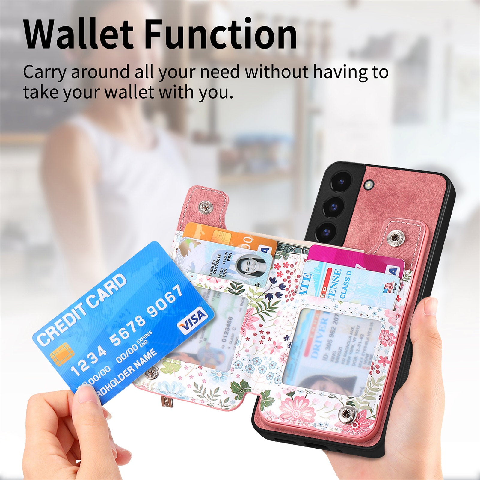 D10 Phone Cover for Samsung Galaxy S22 5G Colorful Printed Card Holder Zipper Design Back Shell