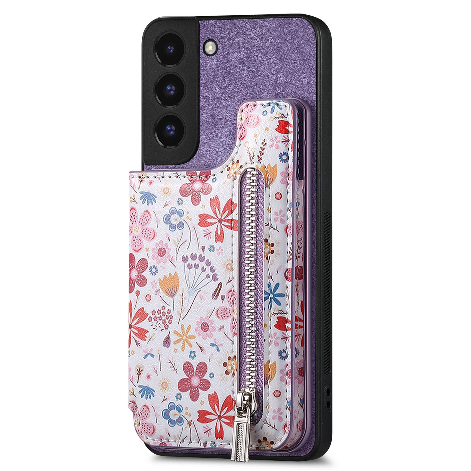 D10 Phone Cover for Samsung Galaxy S22 5G Colorful Printed Card Holder Zipper Design Back Shell
