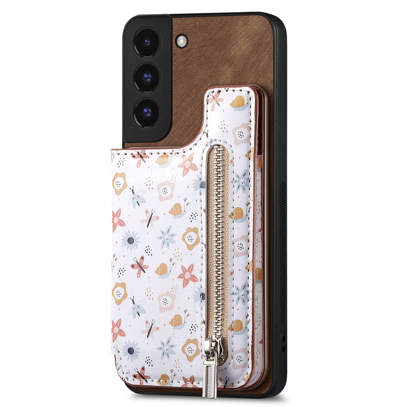 D10 Phone Cover for Samsung Galaxy S22 5G Colorful Printed Card Holder Zipper Design Back Shell