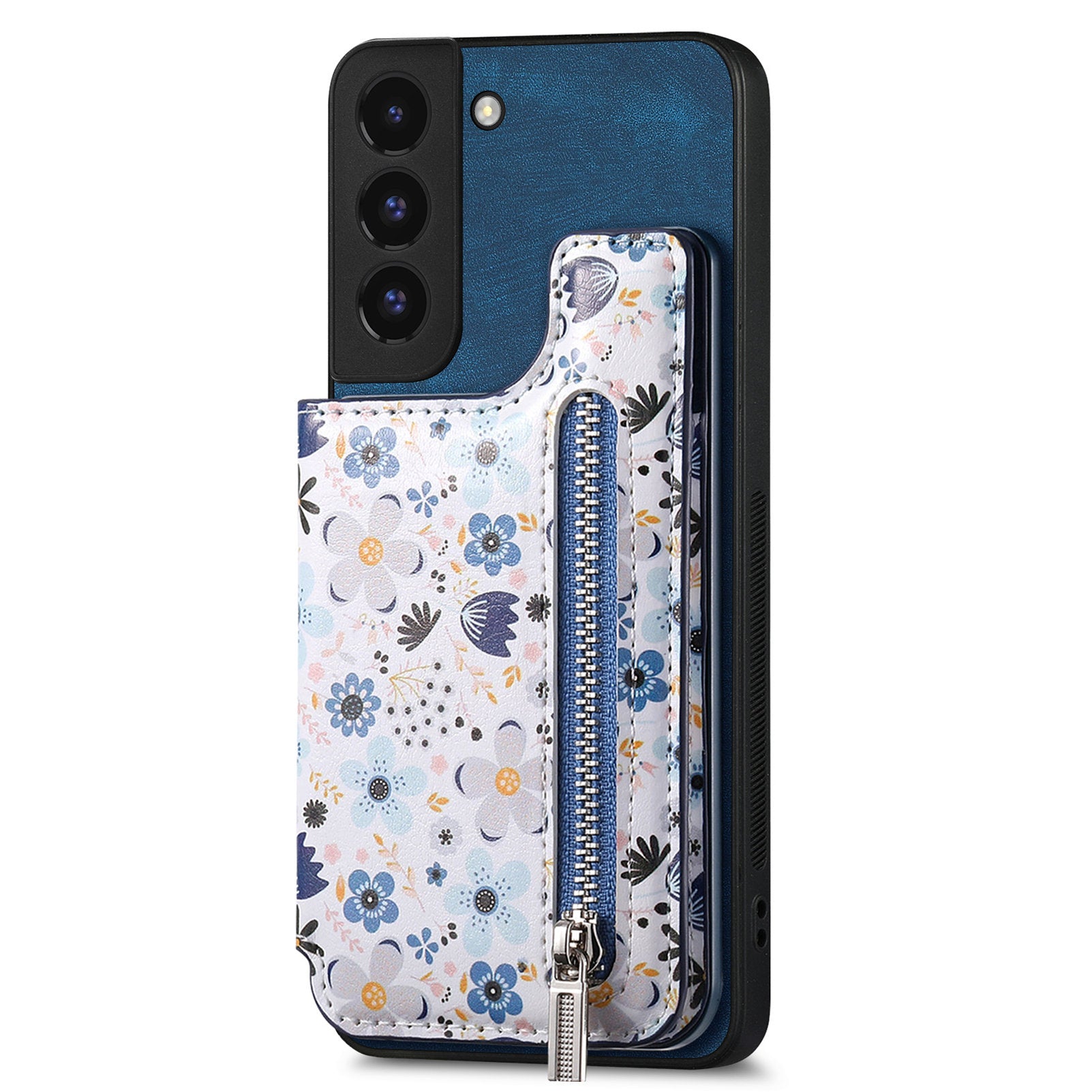 D10 Phone Cover for Samsung Galaxy S22 5G Colorful Printed Card Holder Zipper Design Back Shell