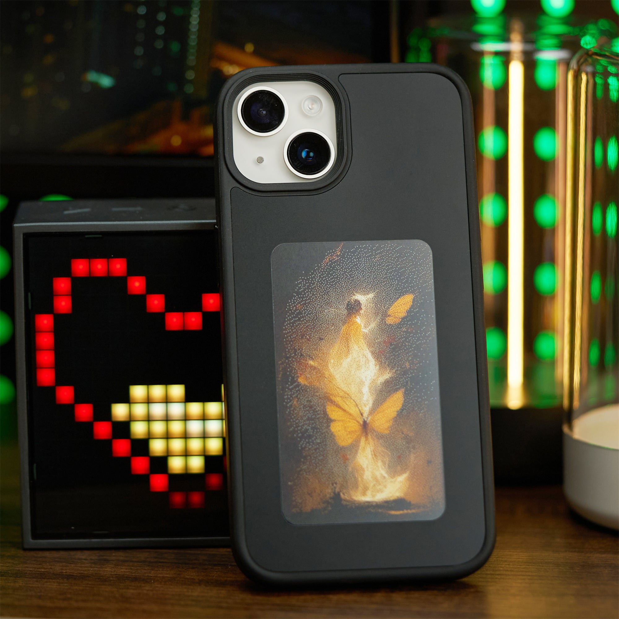 INKZONE For iPhone 15 Case PC+TPU 4-Color E Ink Case Smart Photo Rear Projection DIY Phone Cover
