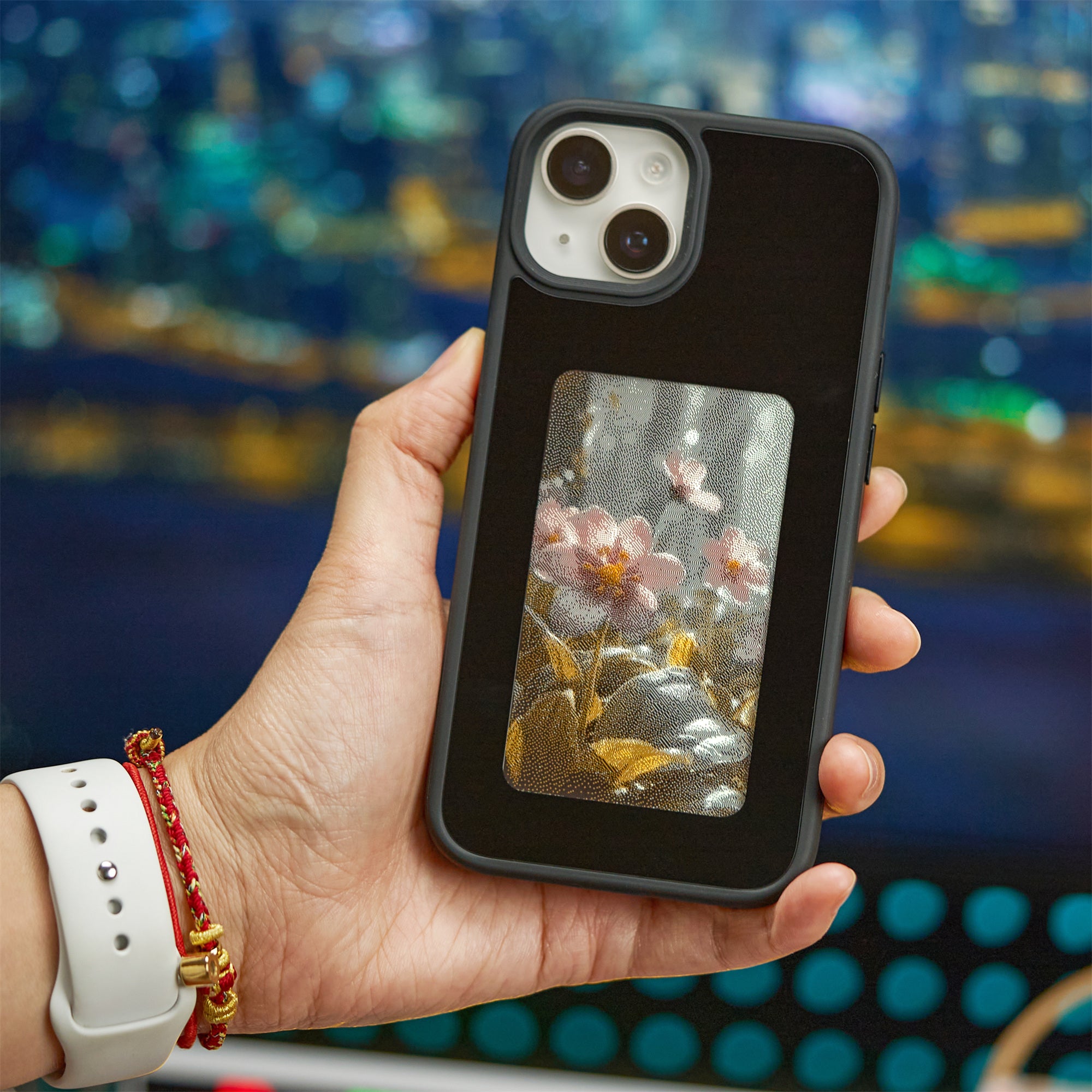 INKZONE For iPhone 15 Case PC+TPU 4-Color E Ink Case Smart Photo Rear Projection DIY Phone Cover