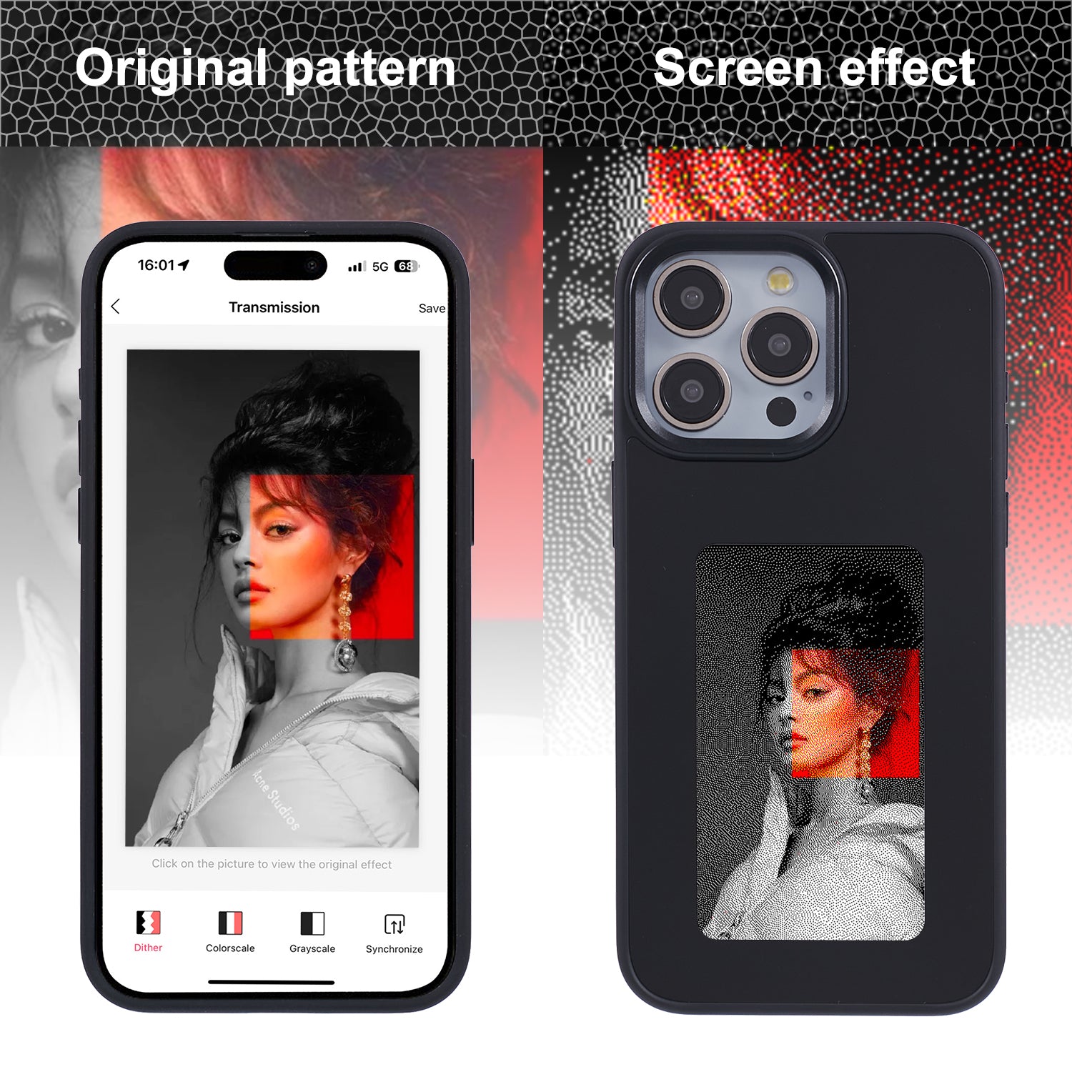 INKZONE For iPhone 13 Pro Max Case PC+TPU 4-Color E Ink Case Phone Cover DIY Images NFC Transmission