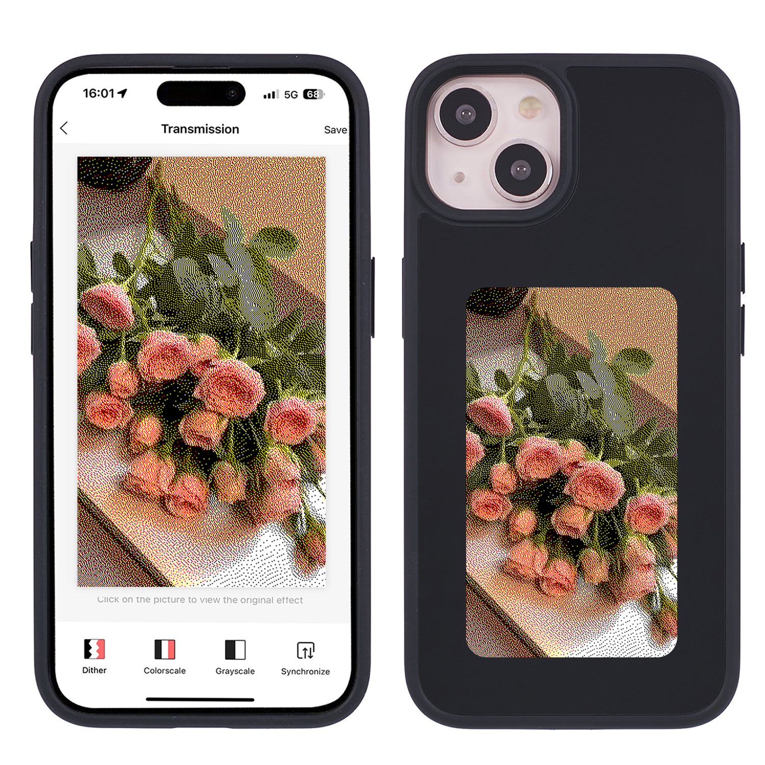 INKZONE For iPhone 13 / 14 Case PC+TPU 4-Color E Ink Case DIY Smart Display Customized Phone Cover