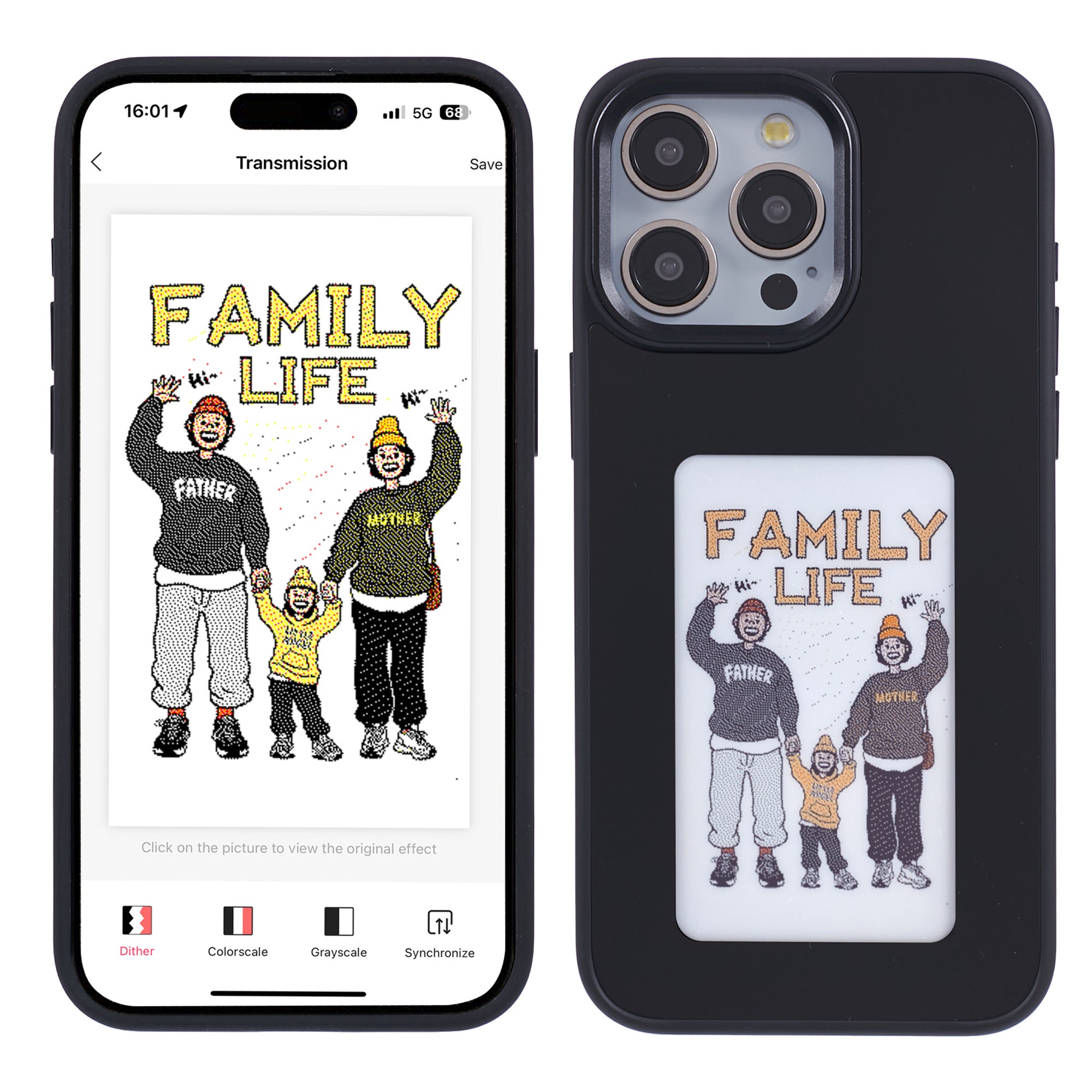 INKZONE For iPhone 15 Pro Case PC+TPU 4-Color E Ink Case DIY Smart Display Customized Phone Cover