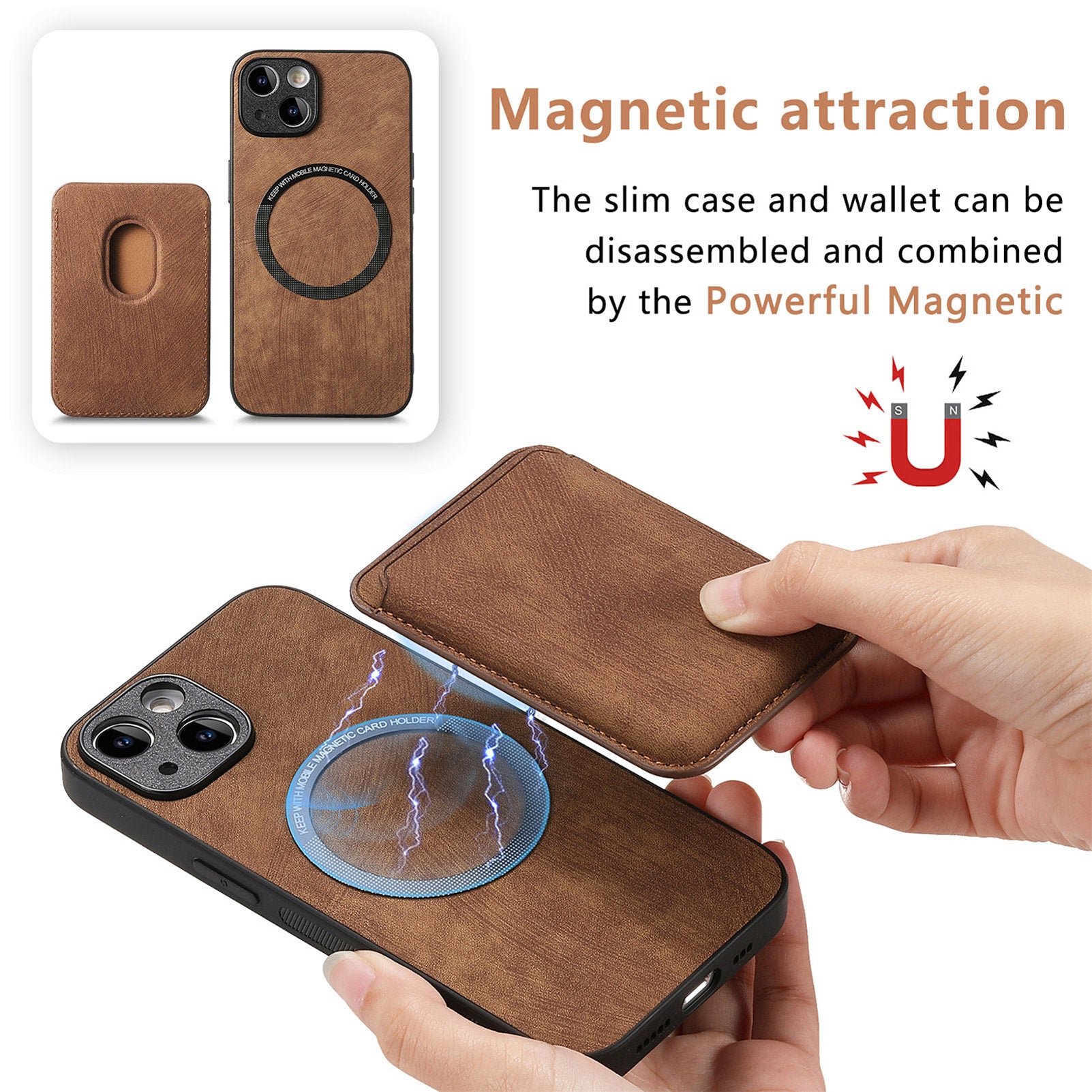 D12 For iPhone 13 Magnetic Card Holder Case Leather + TPU Vintage Phone Cover