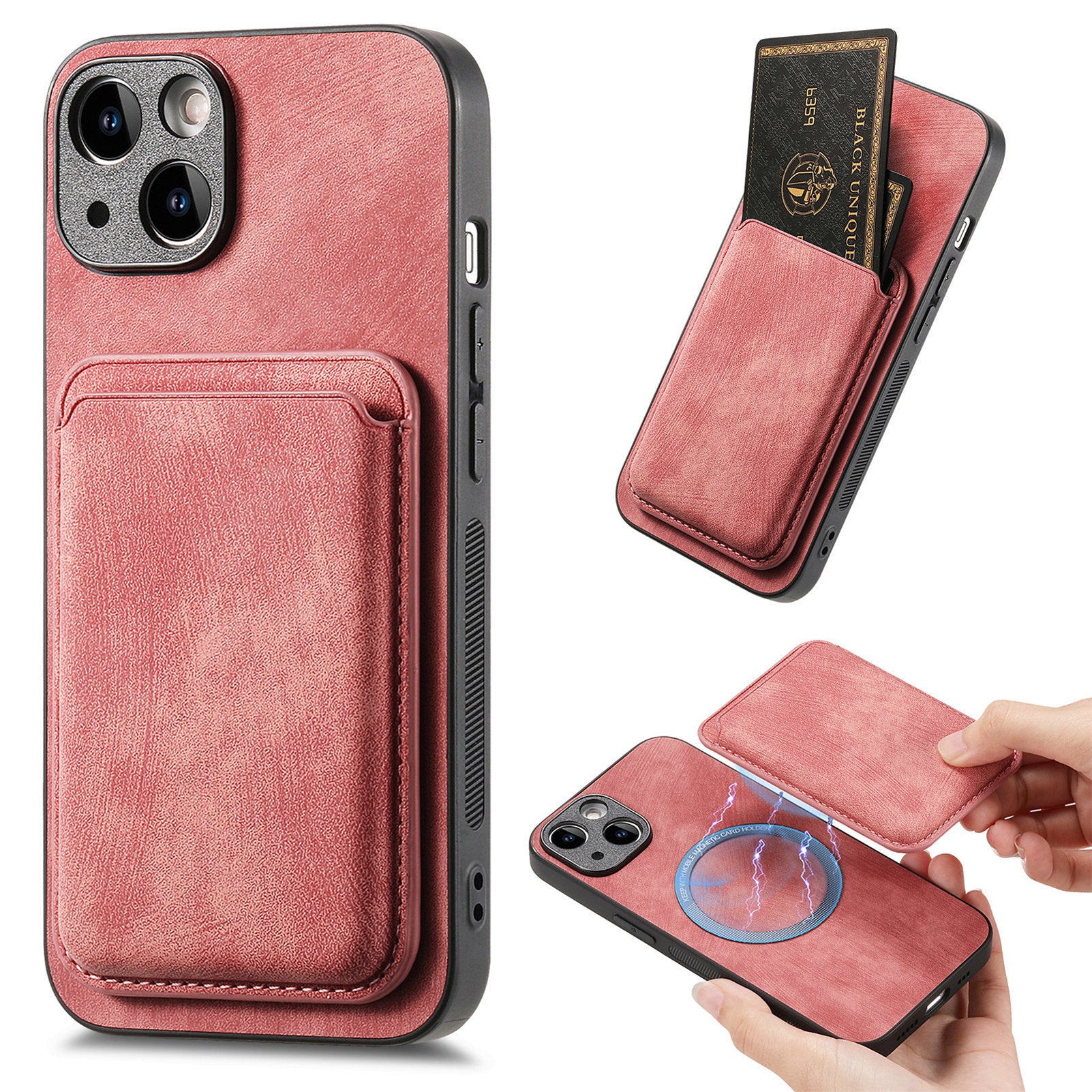 D12 For iPhone 13 Magnetic Card Holder Case Leather + TPU Vintage Phone Cover