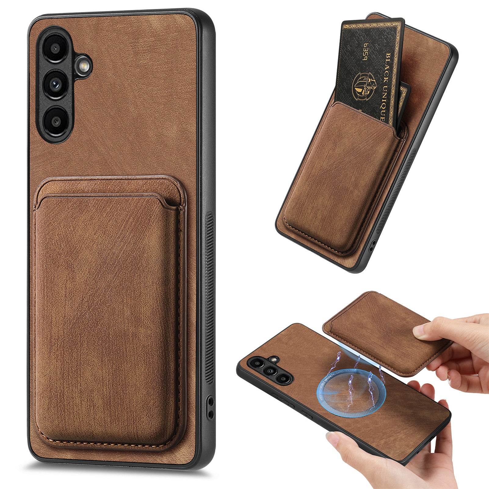 D12 For Samsung Galaxy A55 5G Case Leather+TPU Magnetic Card Holder Phone Back Cover