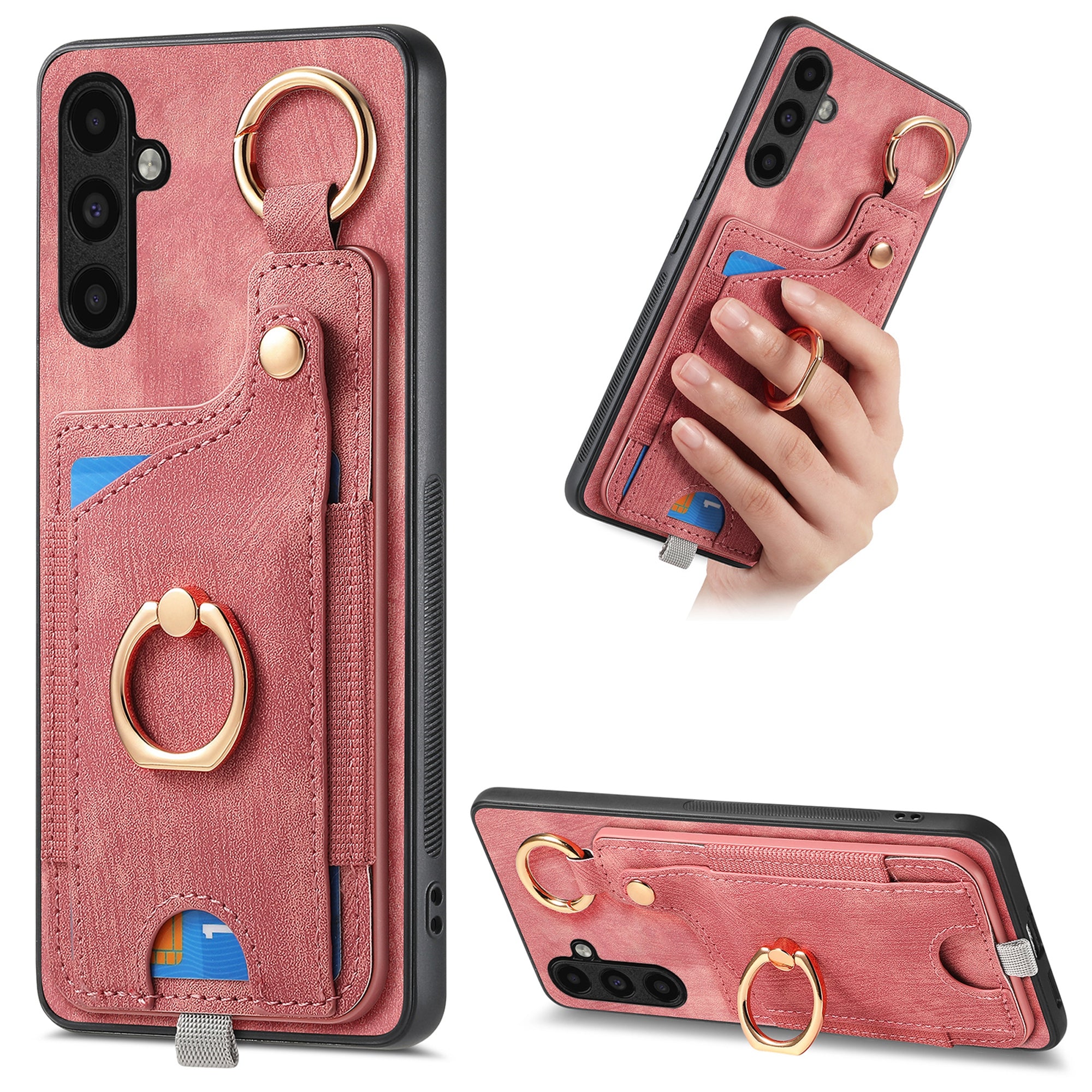 D6 For Samsung Galaxy A55 5G Case Card Holder Leather+TPU Phone Back Cover with Ring Kickstand