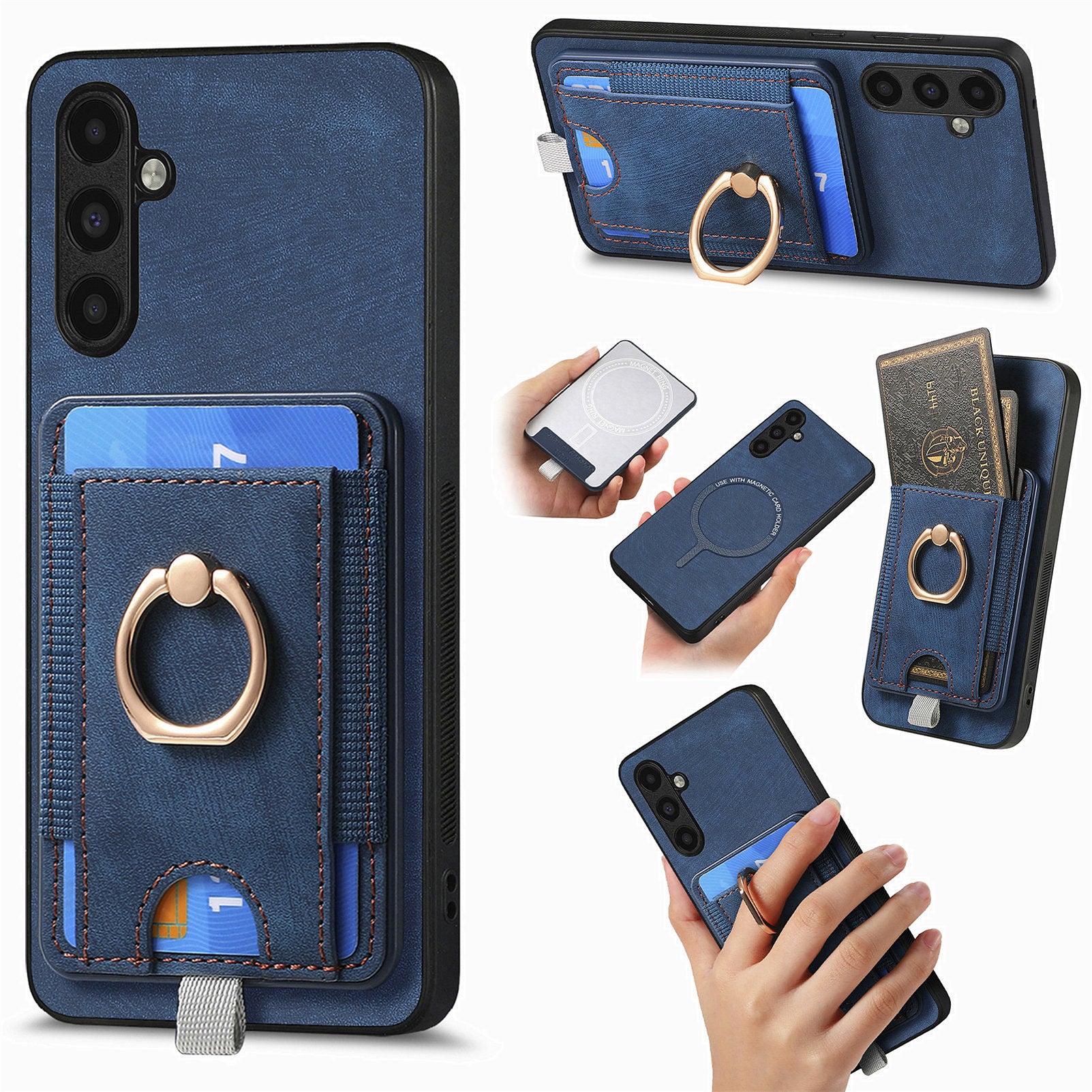 D7 For Samsung Galaxy M15 5G Magnetic Case Retro Detachable Card Holder Phone Shell