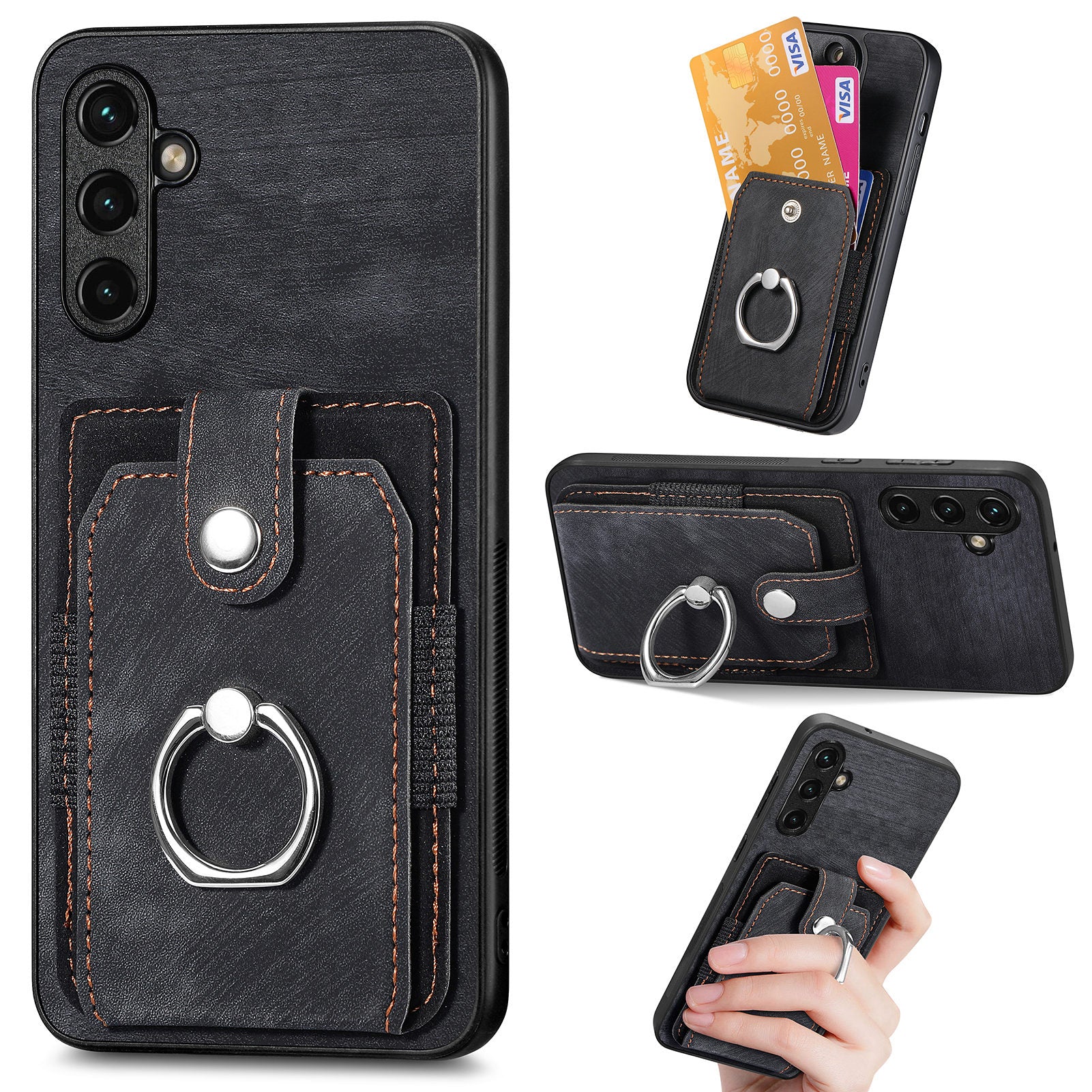 D2 For Samsung Galaxy M15 5G Case Ring Card Holder Kickstand Protective Cover