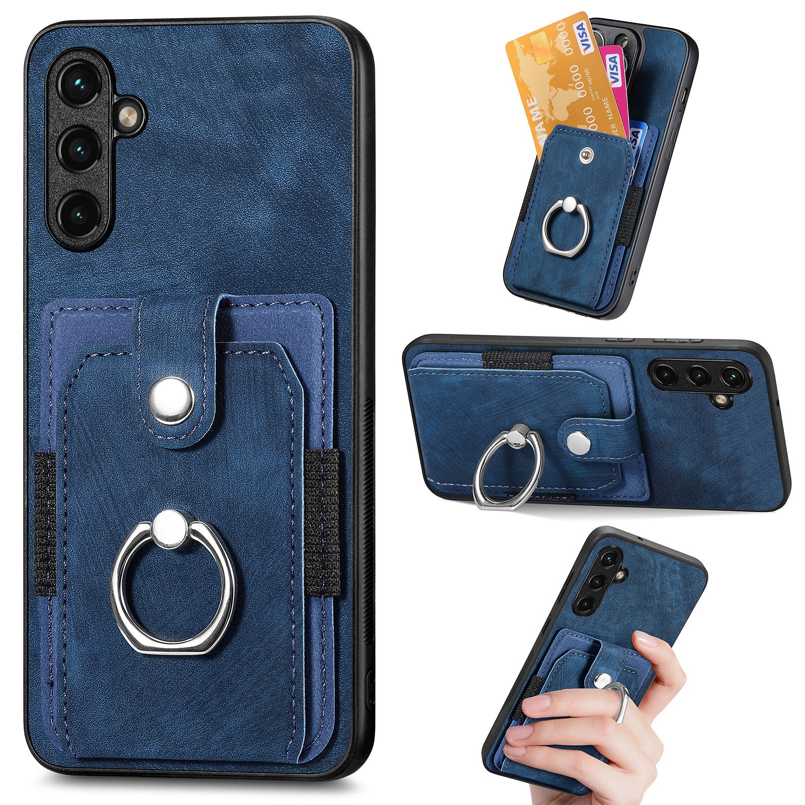 D2 For Samsung Galaxy M15 5G Case Ring Card Holder Kickstand Protective Cover