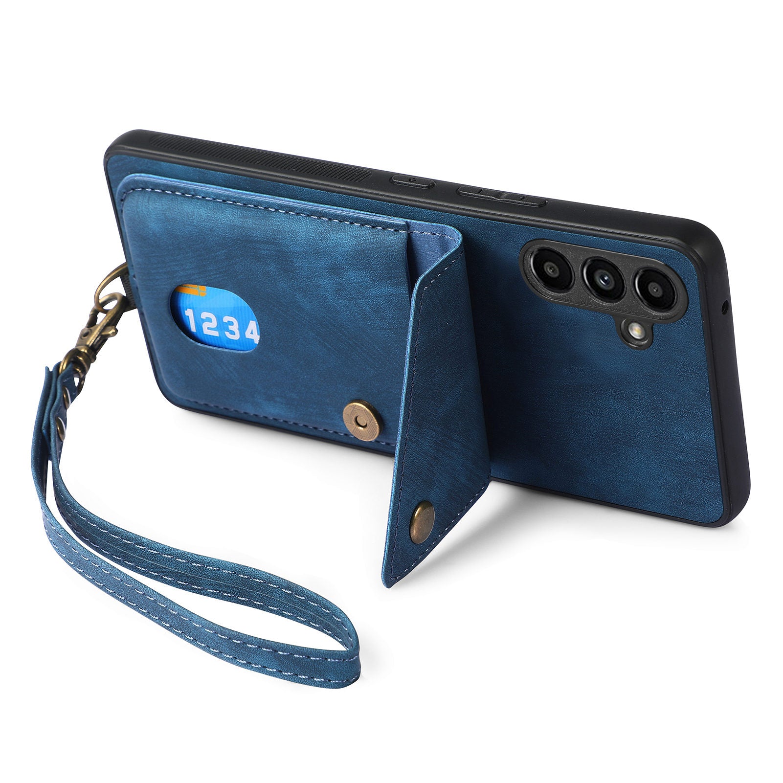 D1 For Samsung Galaxy M15 5G Retro Card Holder Case PU+TPU Phone Cover with Kickstand