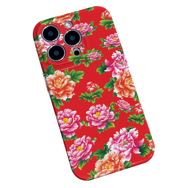 For iPhone 12 Pro Max Case Chinese Northeast Flower Pattern Printing Hard PC Phone Cover