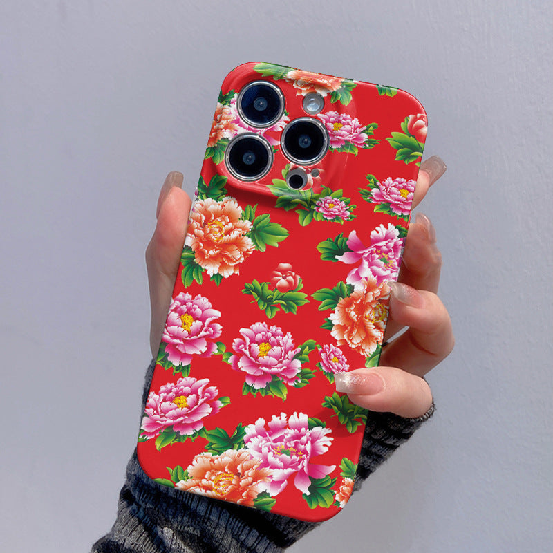 For iPhone 13 Pro Max 6.7 inch PC Case Chinese Elements Flower Pattern Protective Phone Cover
