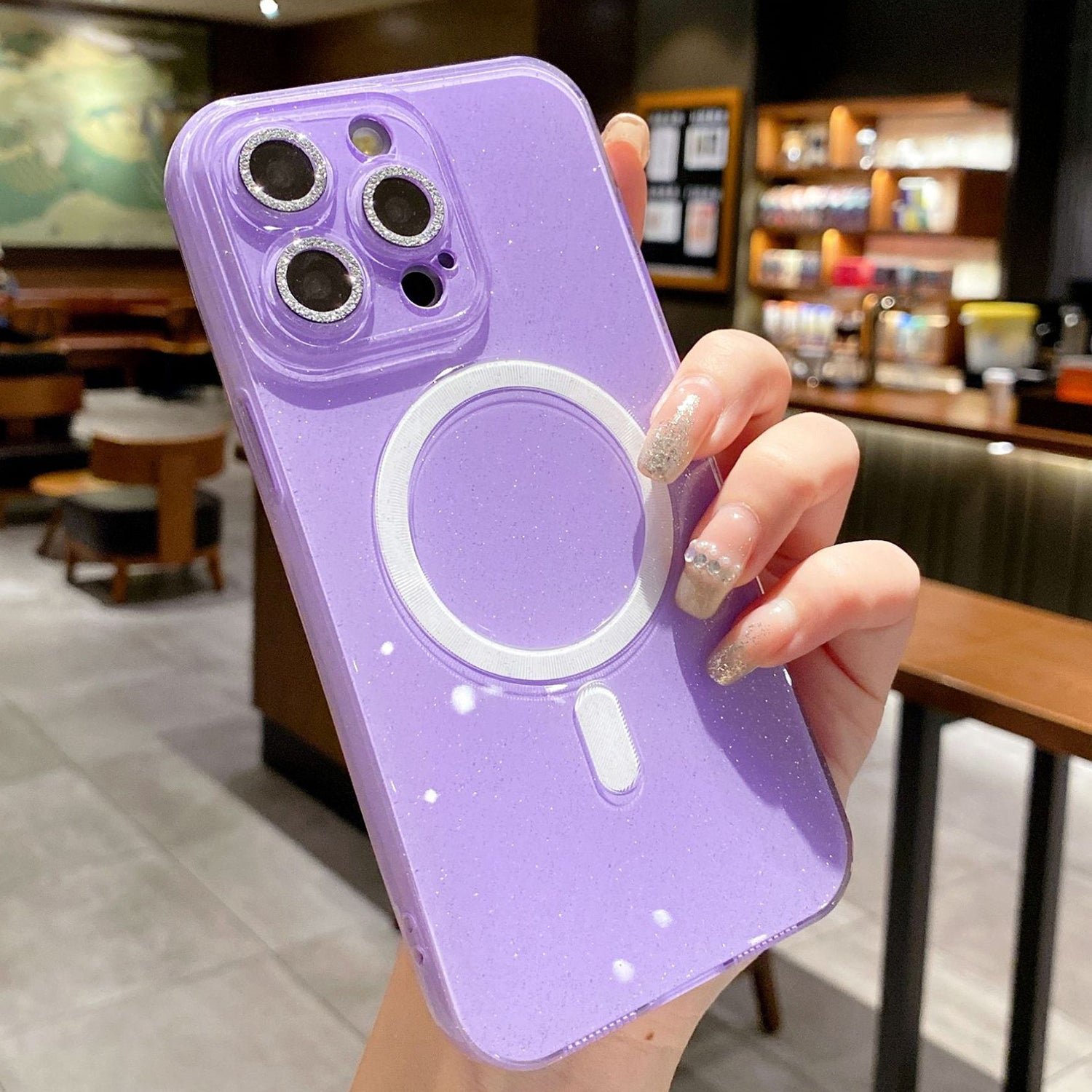 For iPhone 13 Pro Max Case Glitter Powder Flexible TPU Phone Cover Compatible with MagSafe