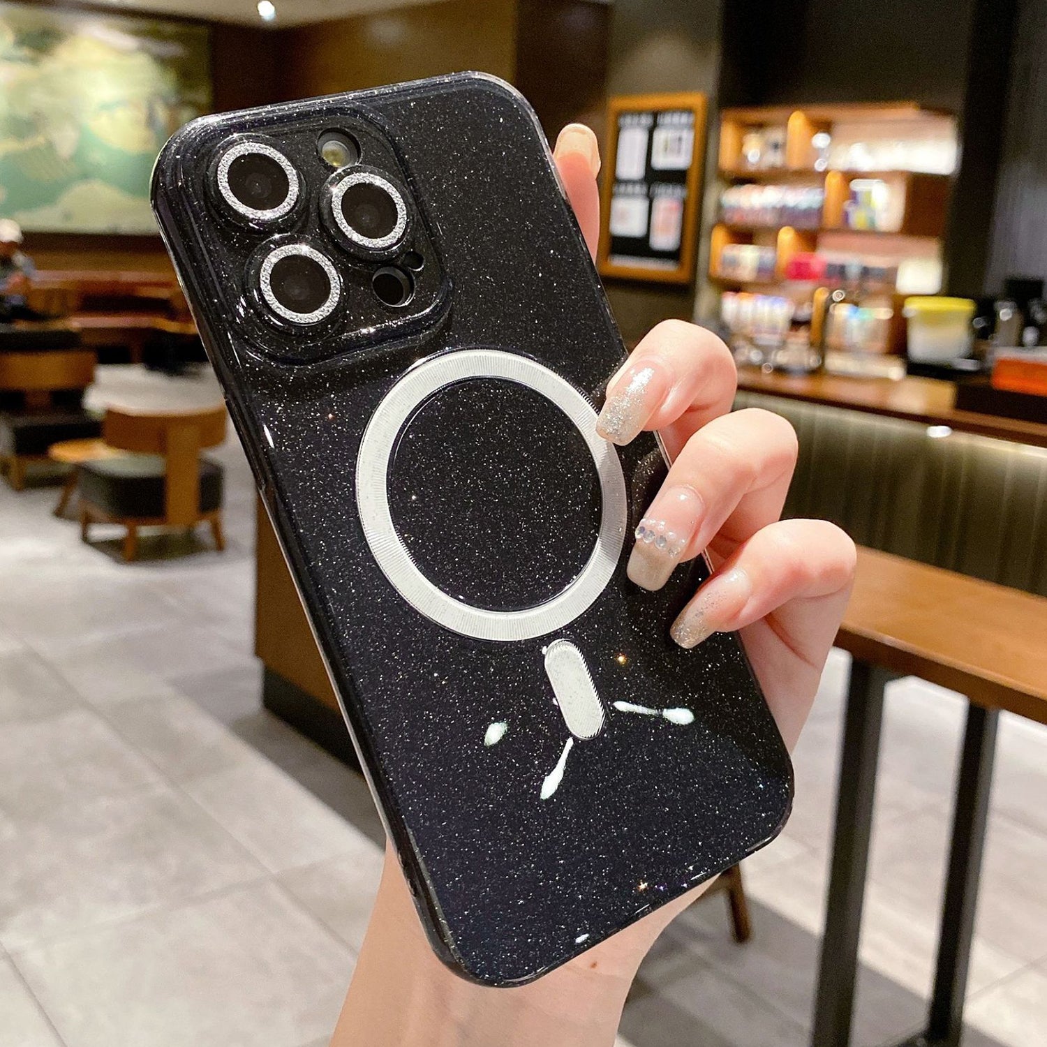 For iPhone 13 Pro Max Case Glitter Powder Flexible TPU Phone Cover Compatible with MagSafe