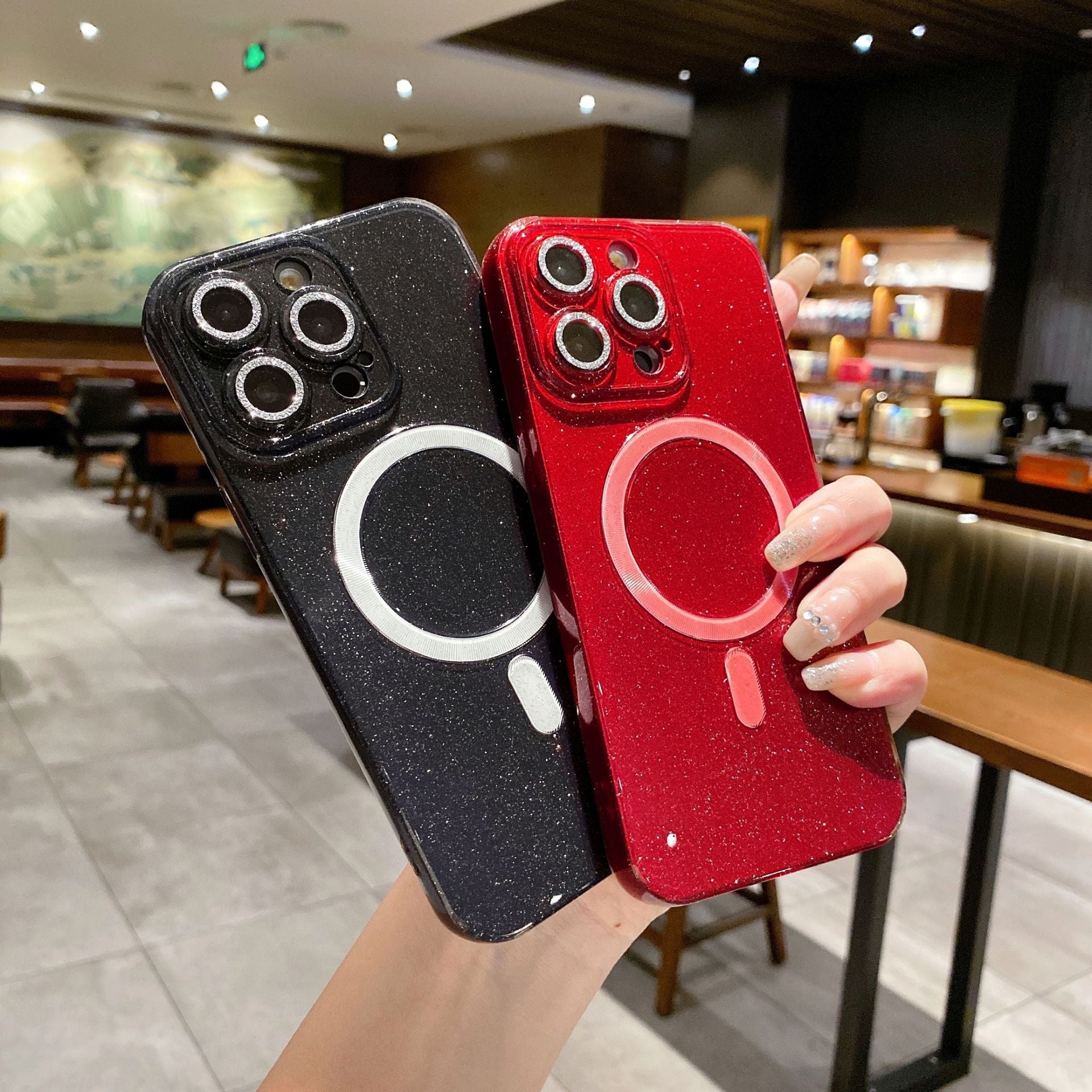 For iPhone 14 Pro Max Case Glitter Flexible TPU Anti-fall Phone Cover Compatible with MagSafe