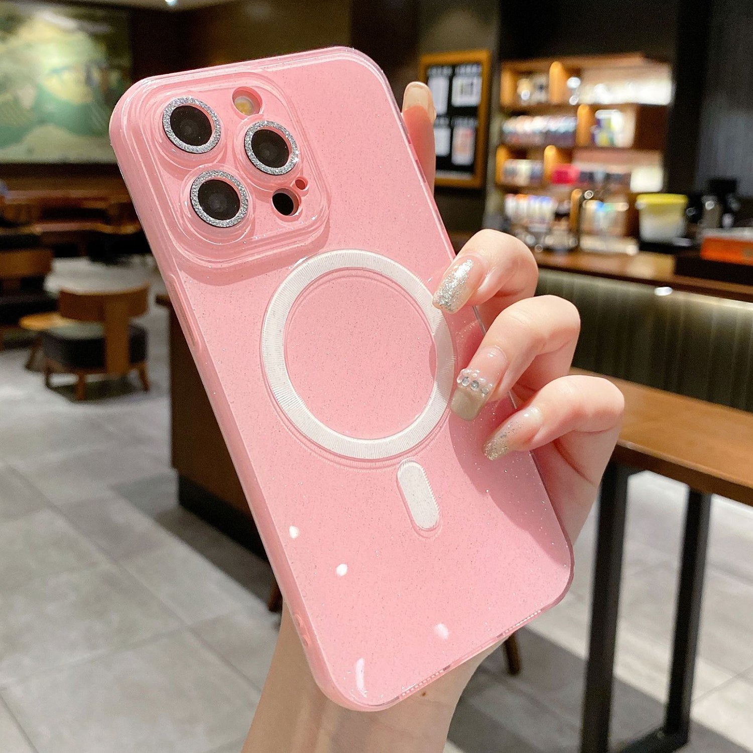For iPhone 14 Pro Max Case Glitter Flexible TPU Anti-fall Phone Cover Compatible with MagSafe