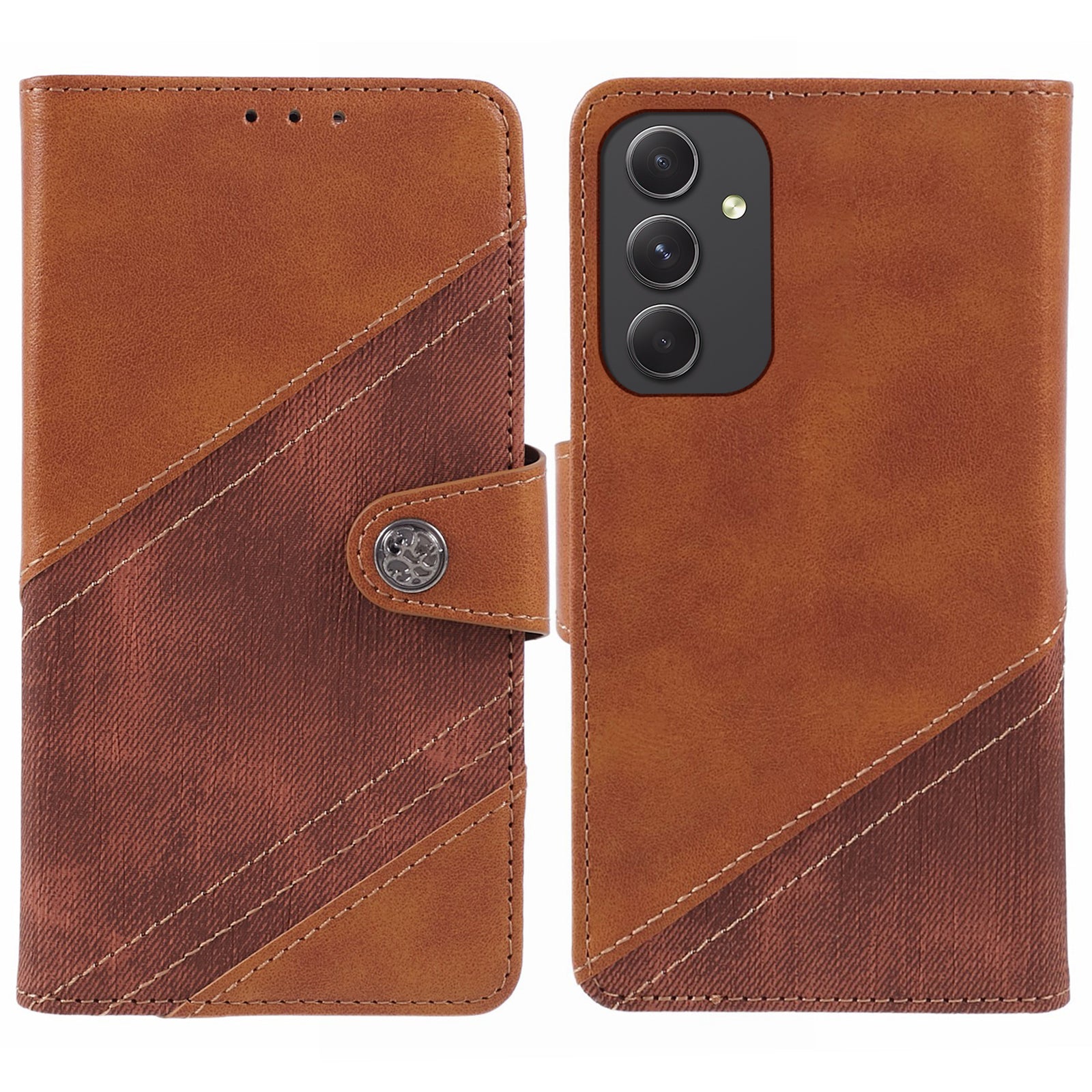 For Samsung Galaxy M55 5G Case Crazy Horse Texture Splicing Wallet Phone Cover