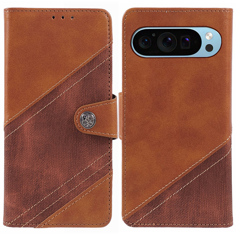 For Google Pixel 9 Pro Wallet Case Crazy Horse Texture Splicing Leather Phone Cover