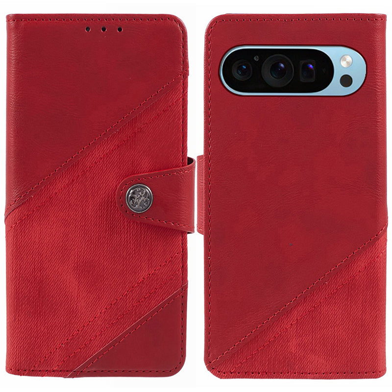 For Google Pixel 9 Pro Wallet Case Crazy Horse Texture Splicing Leather Phone Cover