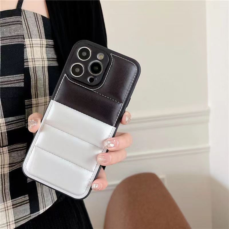 For iPhone 12 Pro Max Case Anti-Scratch Down Jacket PU Leather+TPU Phone Cover