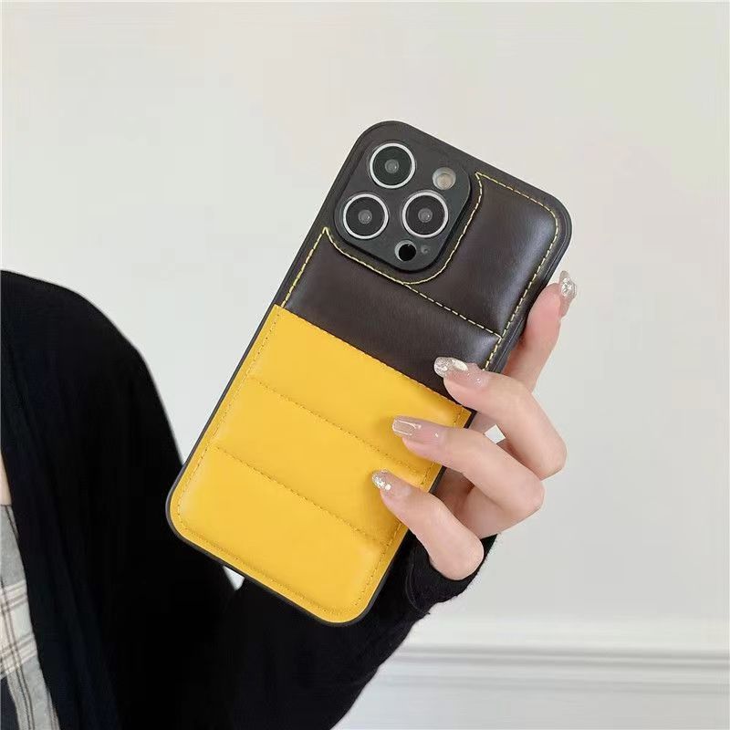 For iPhone 12 Pro Case Down Jacket Design Splicing Color Leather+TPU Phone Cover