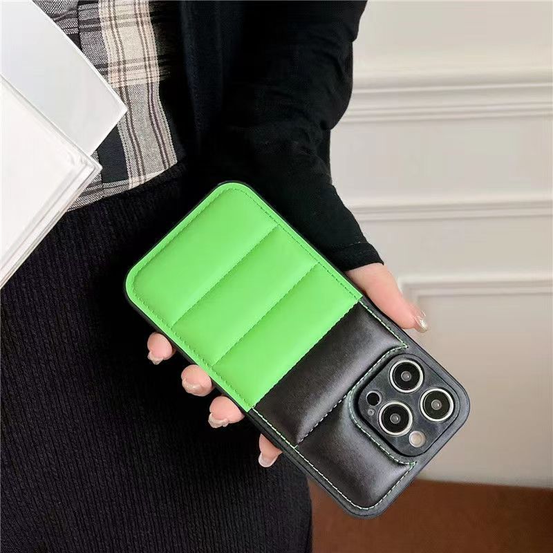 For iPhone 12 Pro Case Down Jacket Design Splicing Color Leather+TPU Phone Cover