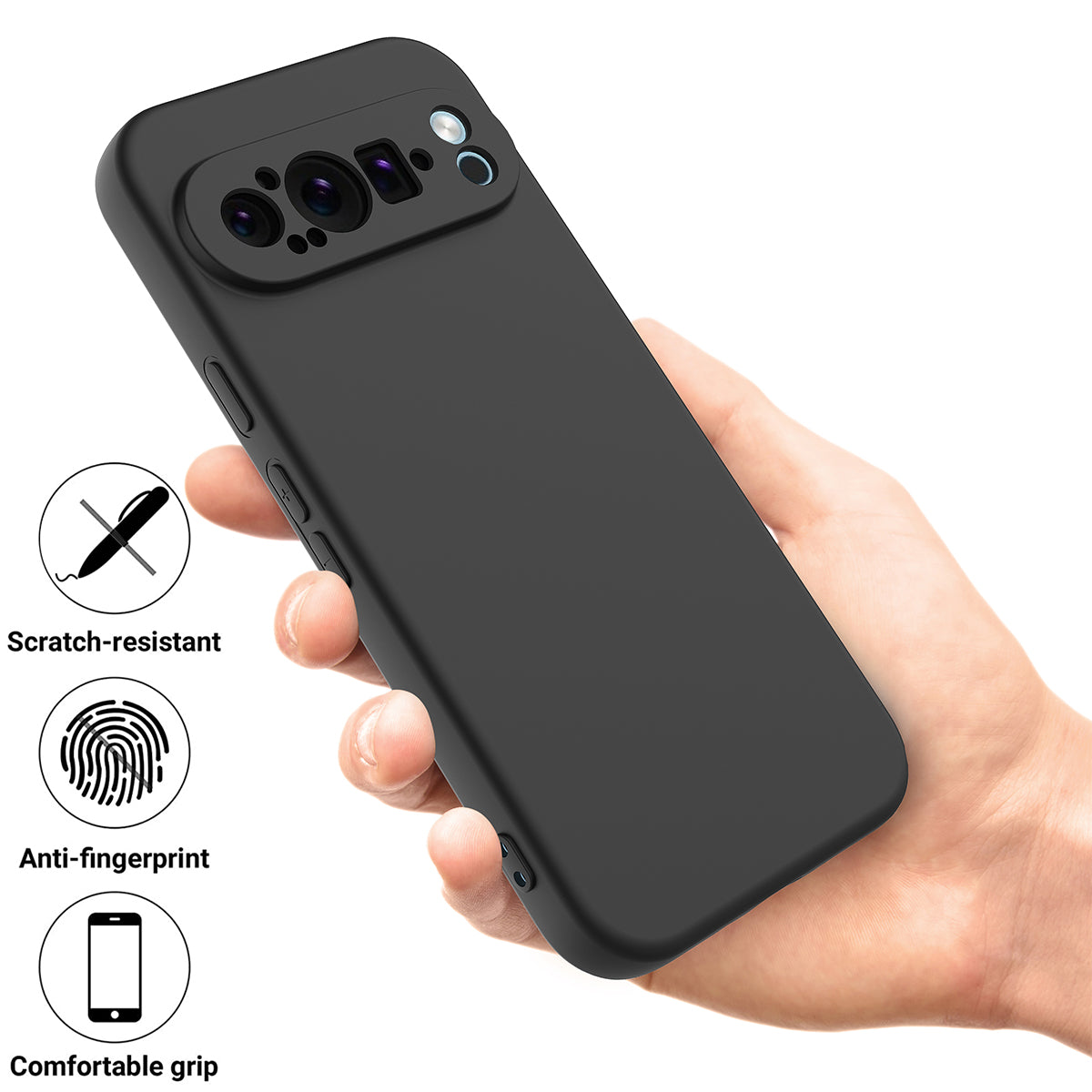 For Google Pixel 9 Pro Liquid Silicone Cell Phone Cases Drop-proof Back Cover with Strap