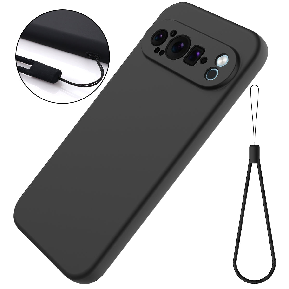 For Google Pixel 9 Pro Liquid Silicone Cell Phone Cases Drop-proof Back Cover with Strap