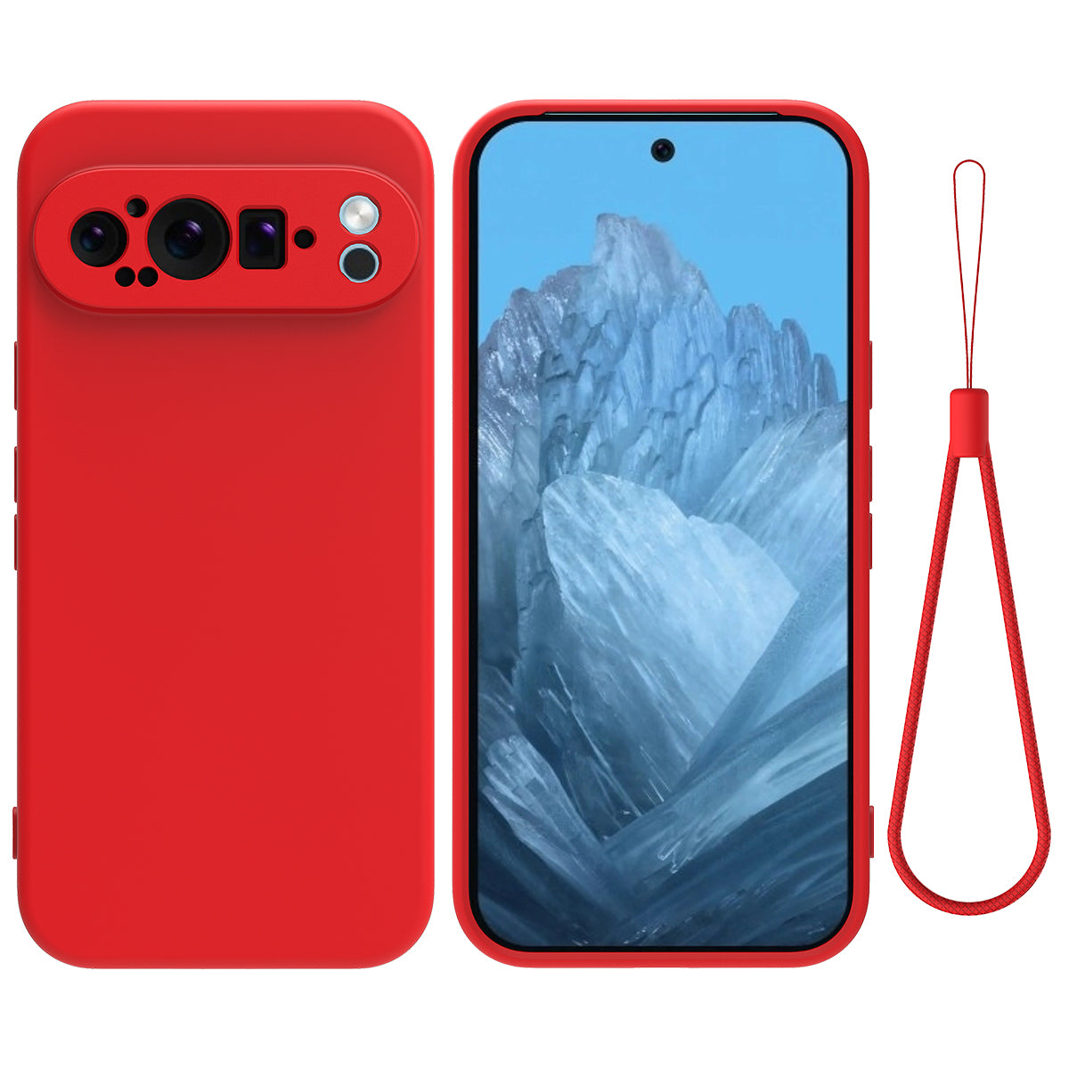 For Google Pixel 9 Pro Liquid Silicone Cell Phone Cases Drop-proof Back Cover with Strap