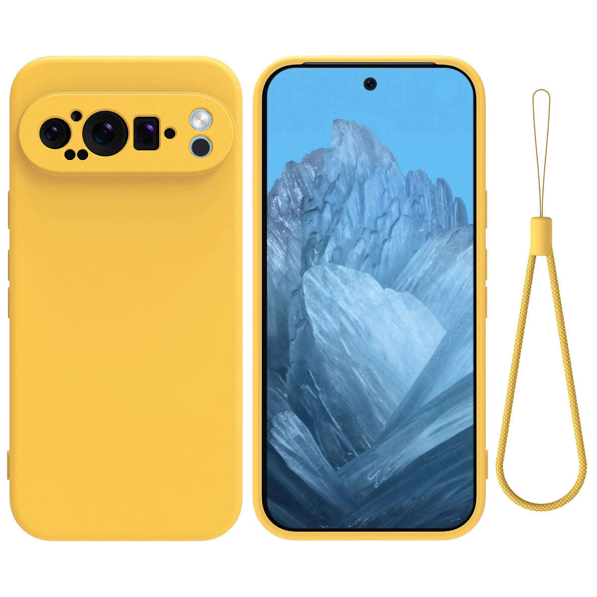 For Google Pixel 9 Pro Liquid Silicone Cell Phone Cases Drop-proof Back Cover with Strap