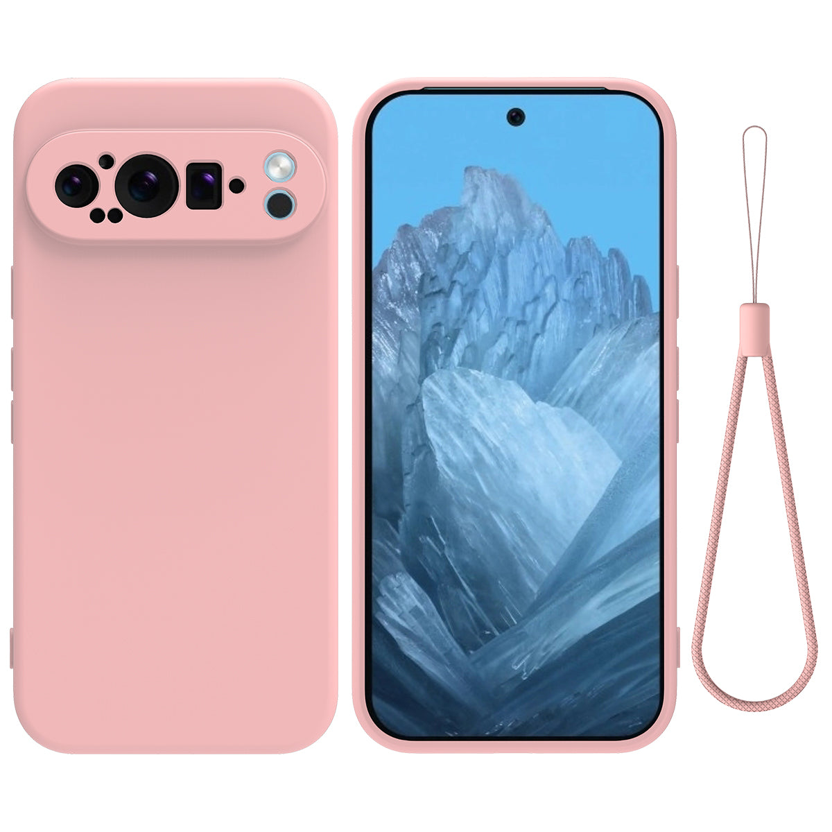 For Google Pixel 9 Pro Liquid Silicone Cell Phone Cases Drop-proof Back Cover with Strap