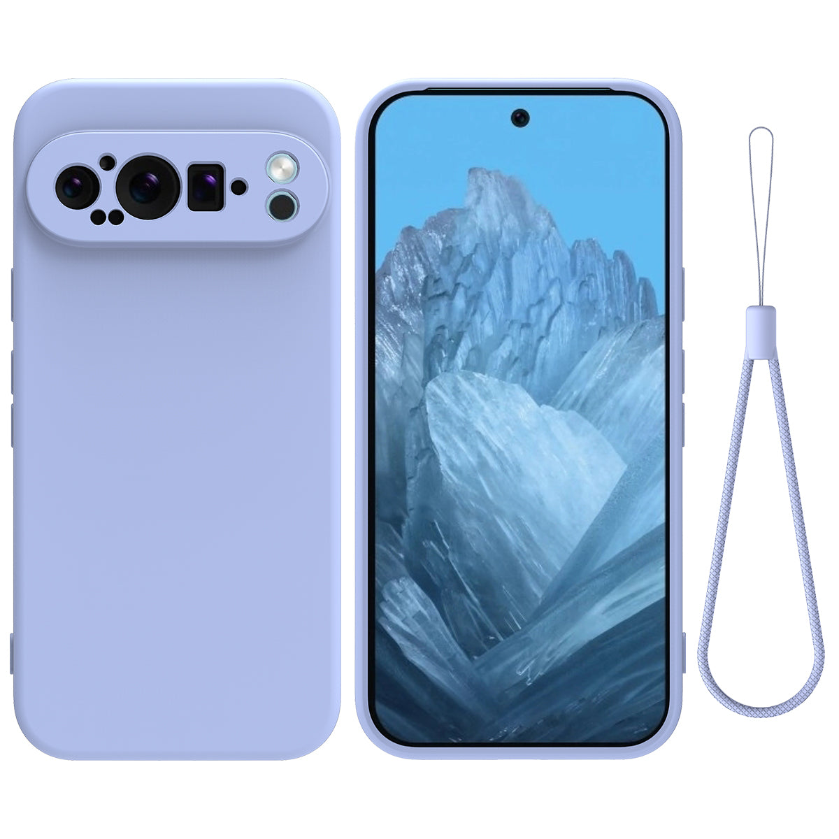 For Google Pixel 9 Pro Liquid Silicone Cell Phone Cases Drop-proof Back Cover with Strap