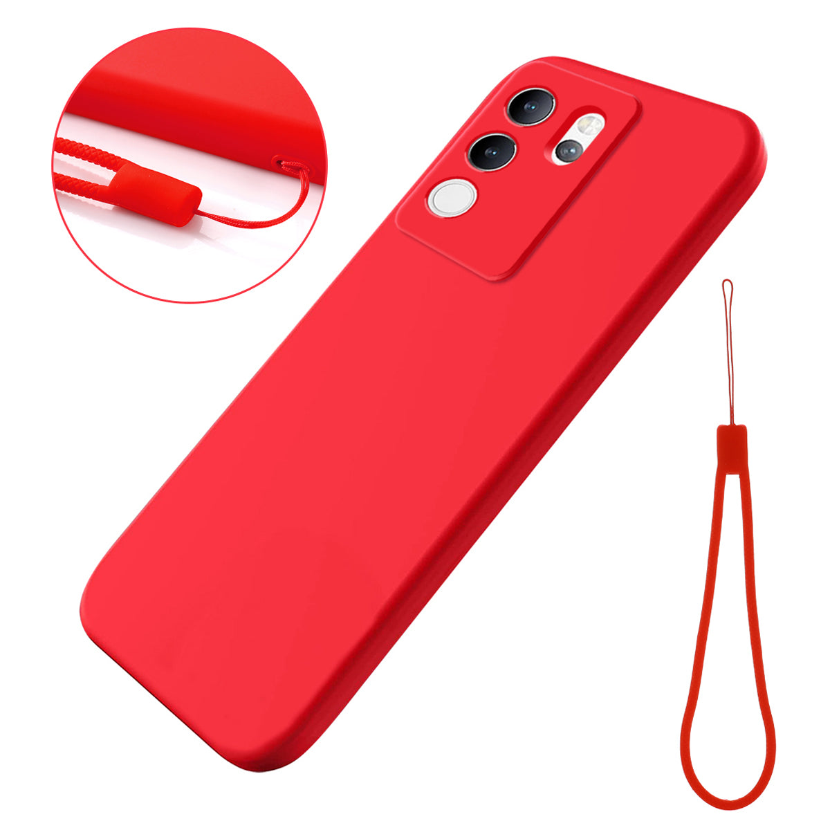 For vivo V30 Lite 5G Case Soft Protective Liquid Silicone Phone Cover with Hand Strap