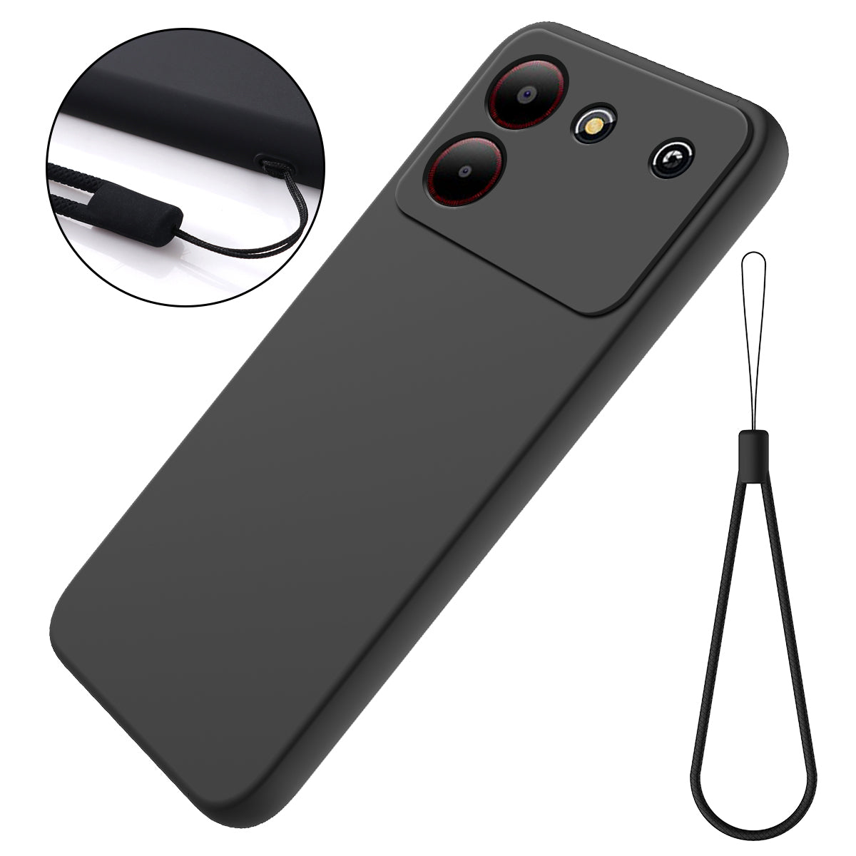 For ZTE Blade A54 Case Thickened Liquid Silicone Shockproof Phone Cover with Hand Strap