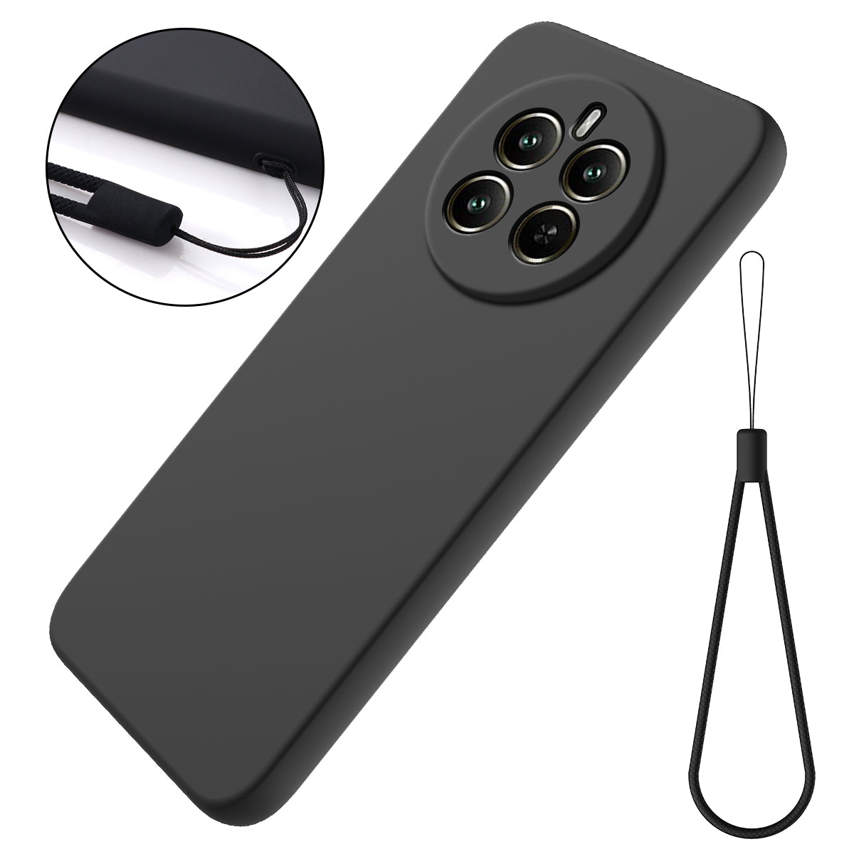 For Realme 12+ 5G Cell Phone Case Liquid Silicone Drop-proof Back Cover with Strap