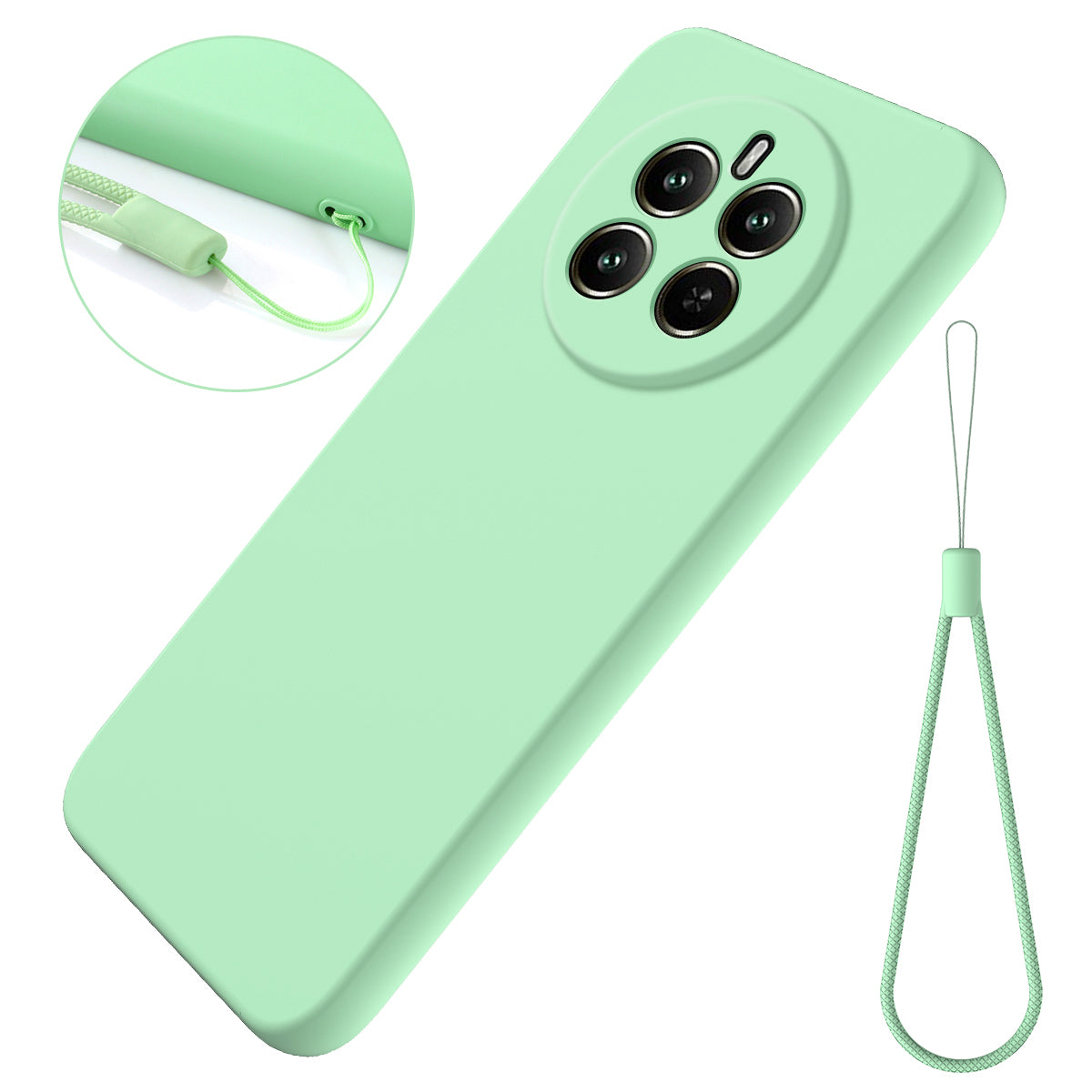 For Realme 12+ 5G Cell Phone Case Liquid Silicone Drop-proof Back Cover with Strap
