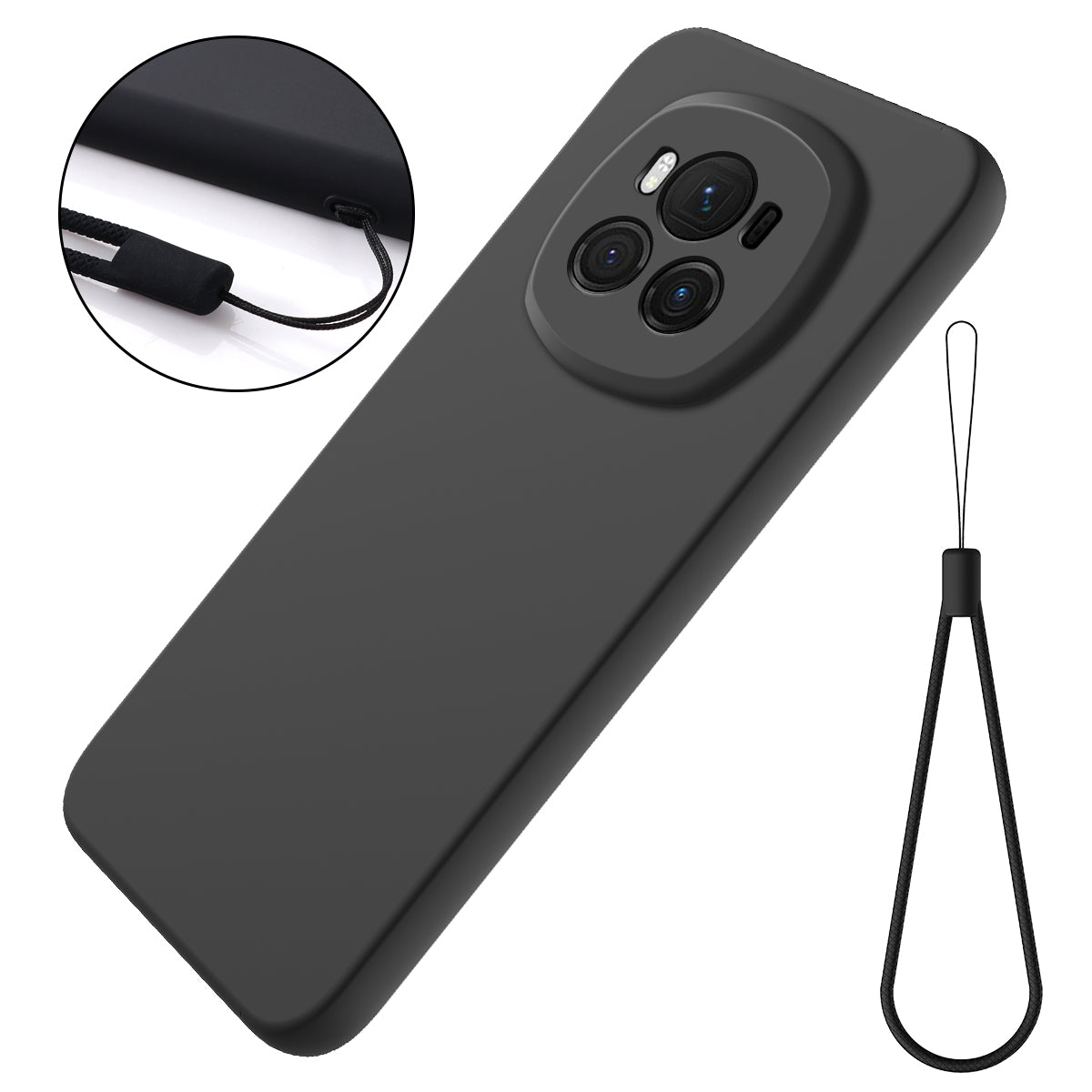 For Honor Magic6 5G Cell Phone Case Solid Color Liquid Silicone Anti-scratch Cover with Strap