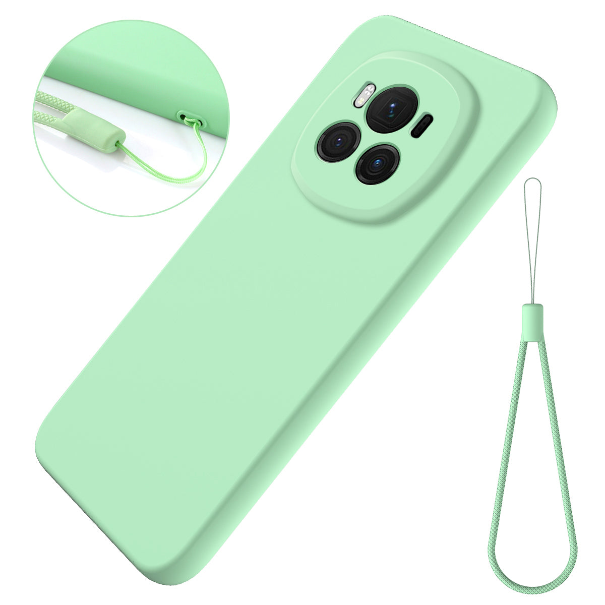 For Honor Magic6 5G Cell Phone Case Solid Color Liquid Silicone Anti-scratch Cover with Strap